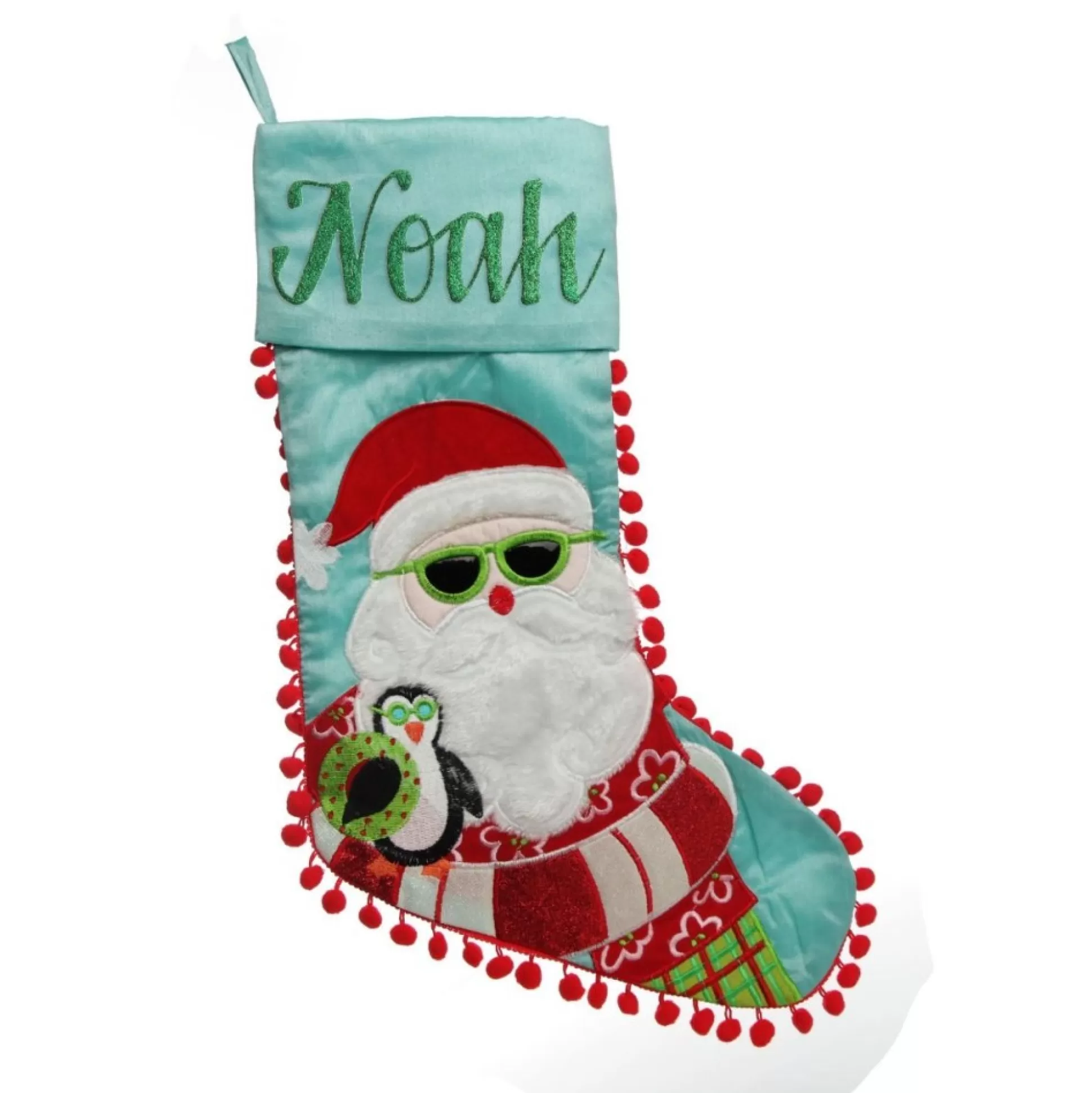 Personalised Pom Pom Beach Santa Christmas Stocking Personalised Stockings |