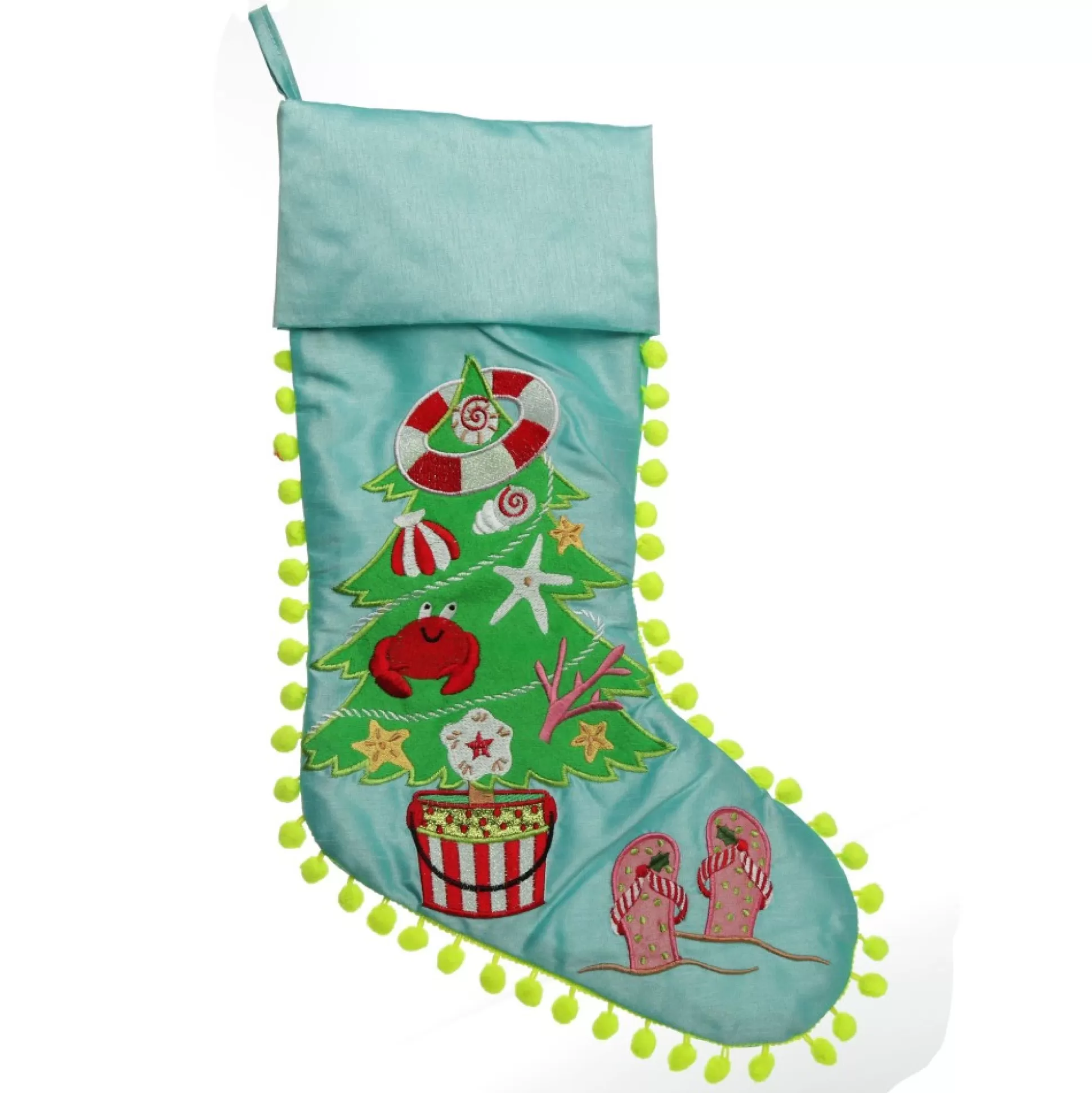 Personalised Pom Pom Beach Tree Christmas Stocking Personalised Stockings |