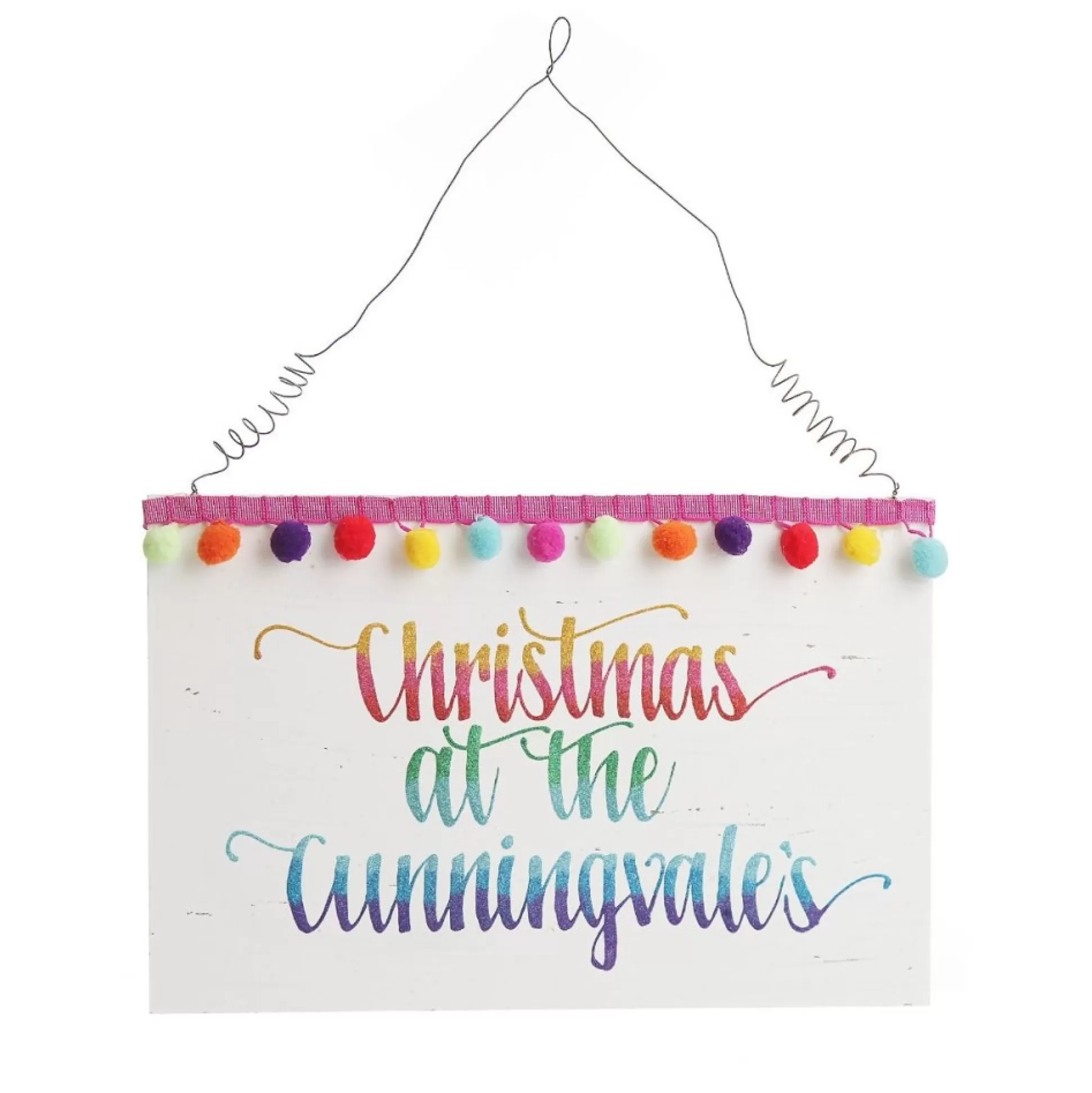 Personalised Pom Pom Rainbow Wood Plaque Christmas Plaques |