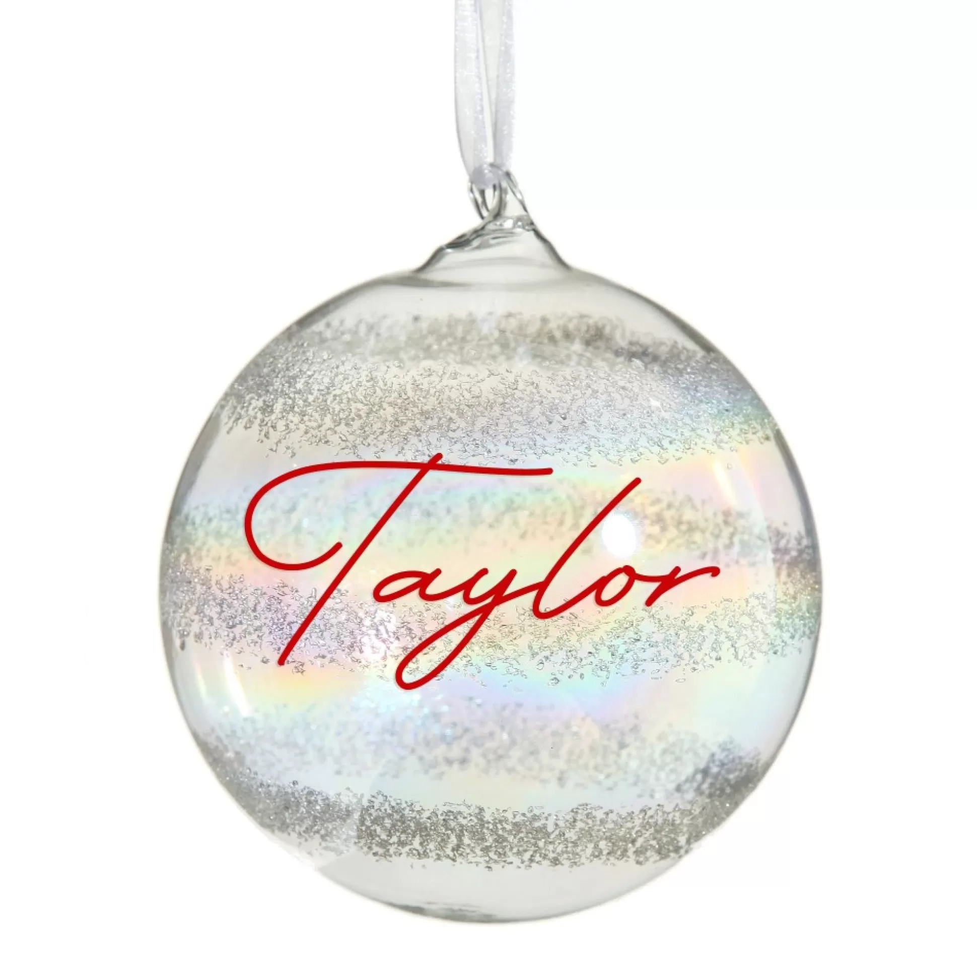 Personalised Rainbow Glass Christmas Bauble Personalised Baubles |