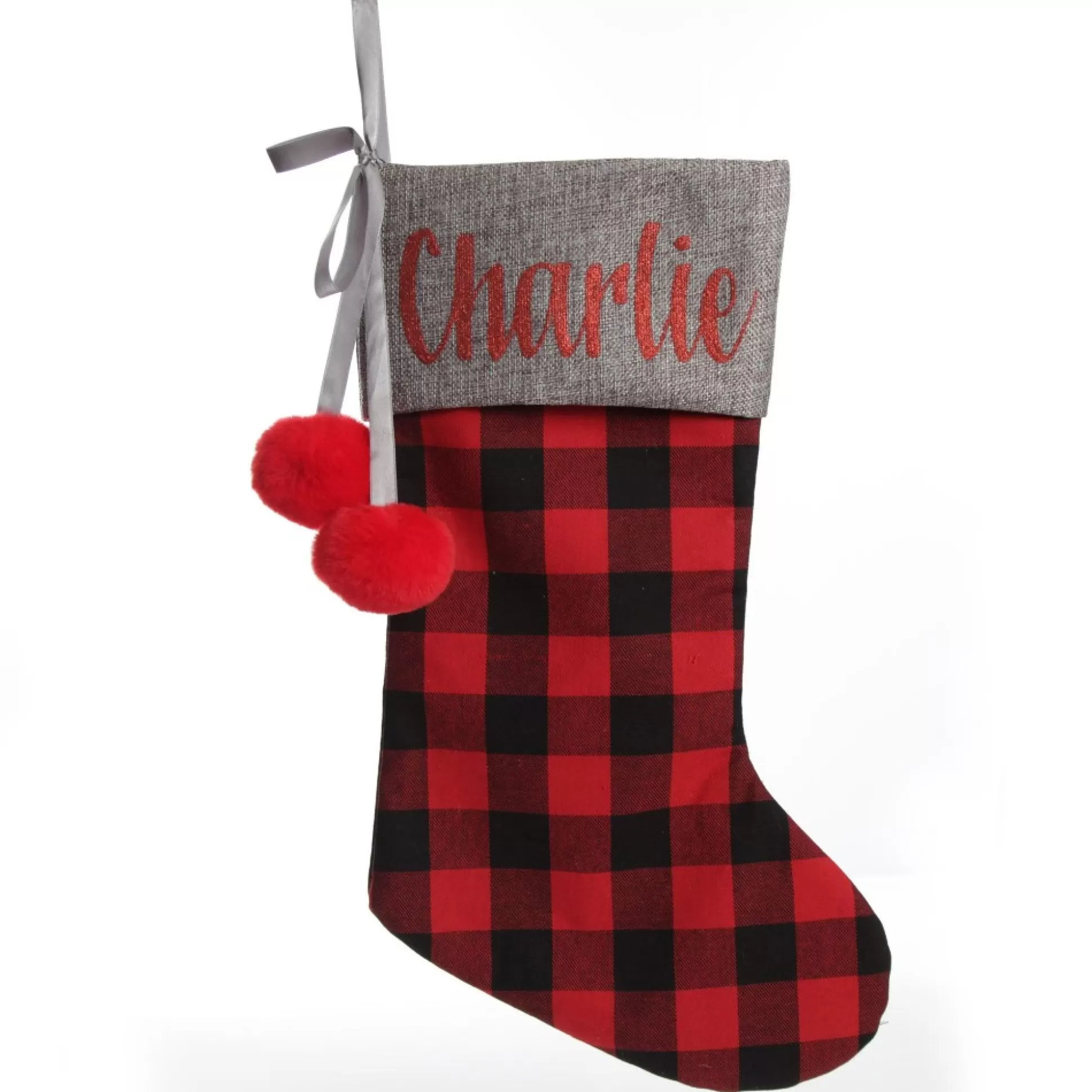 Personalised Red and Black Buffalo Check Christmas Stocking Personalised Stockings |