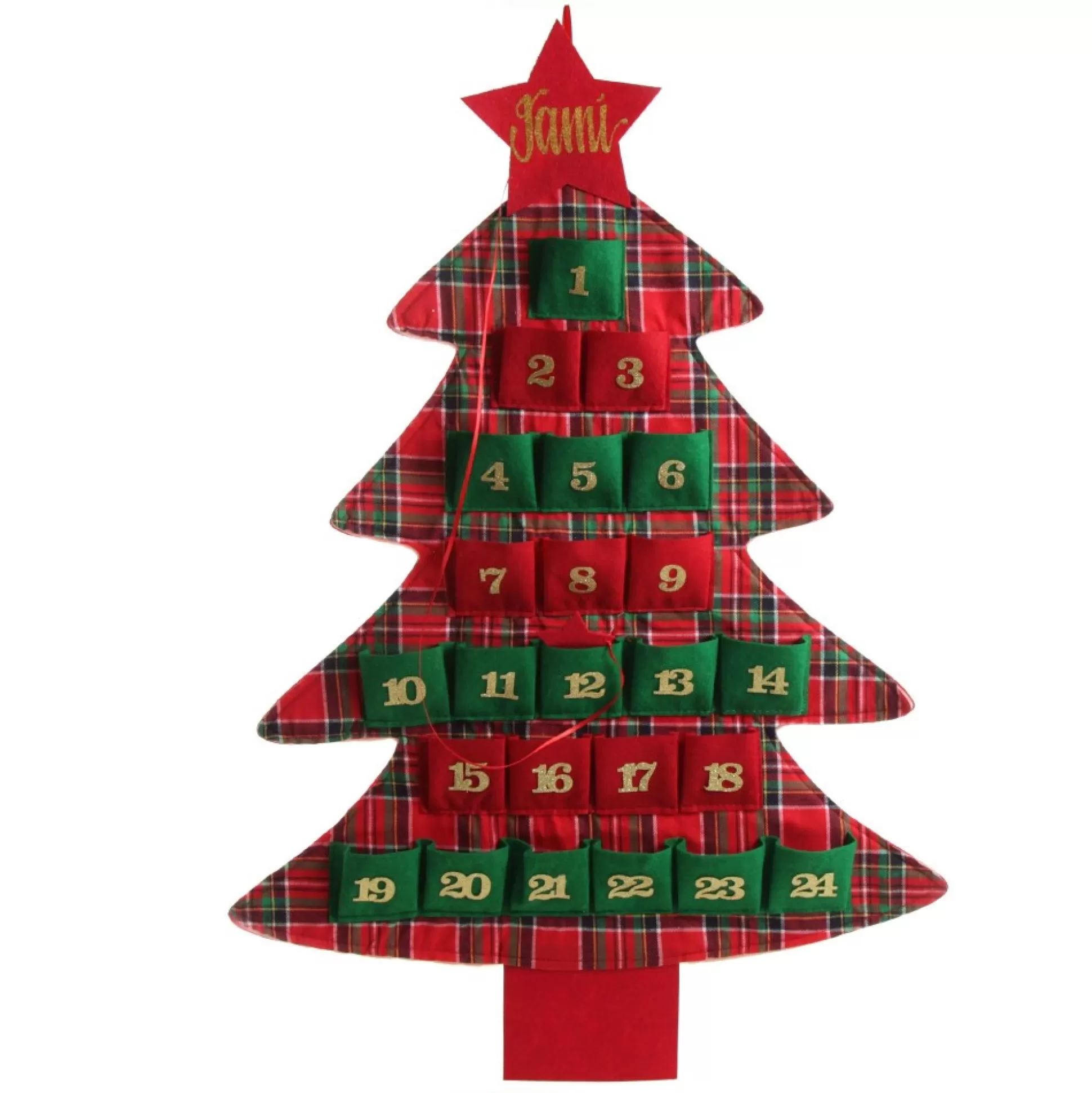 Personalised Red and Green Tree Advent Calendar Wall Hangings And Signs |