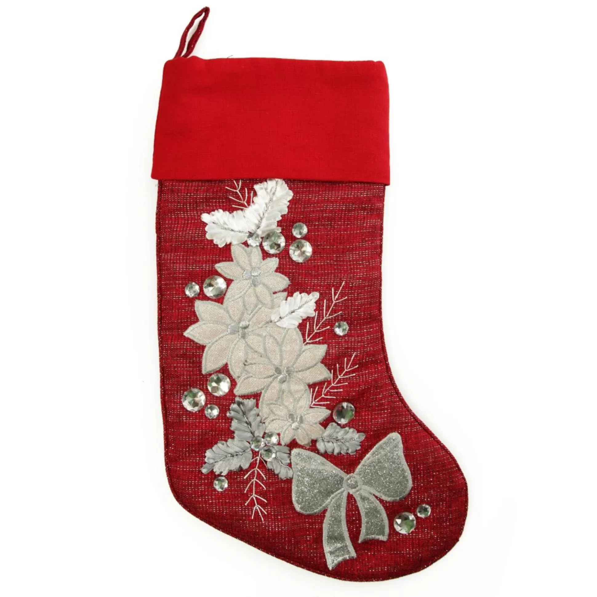 Personalised Red Poinsettia Christmas Stocking Personalised Stockings |