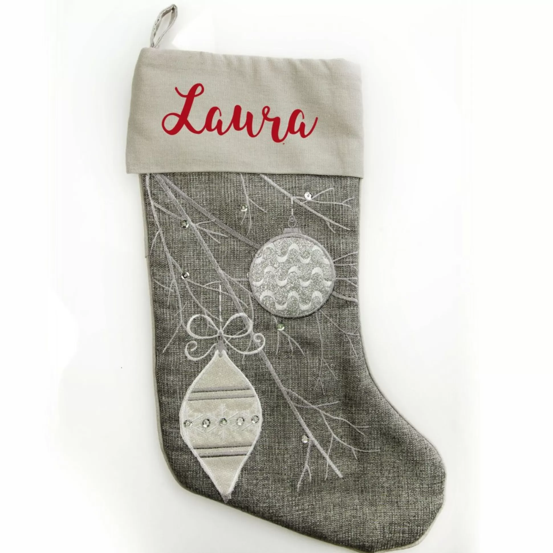 Personalised Silver Bauble Christmas Stocking Personalised Stockings |