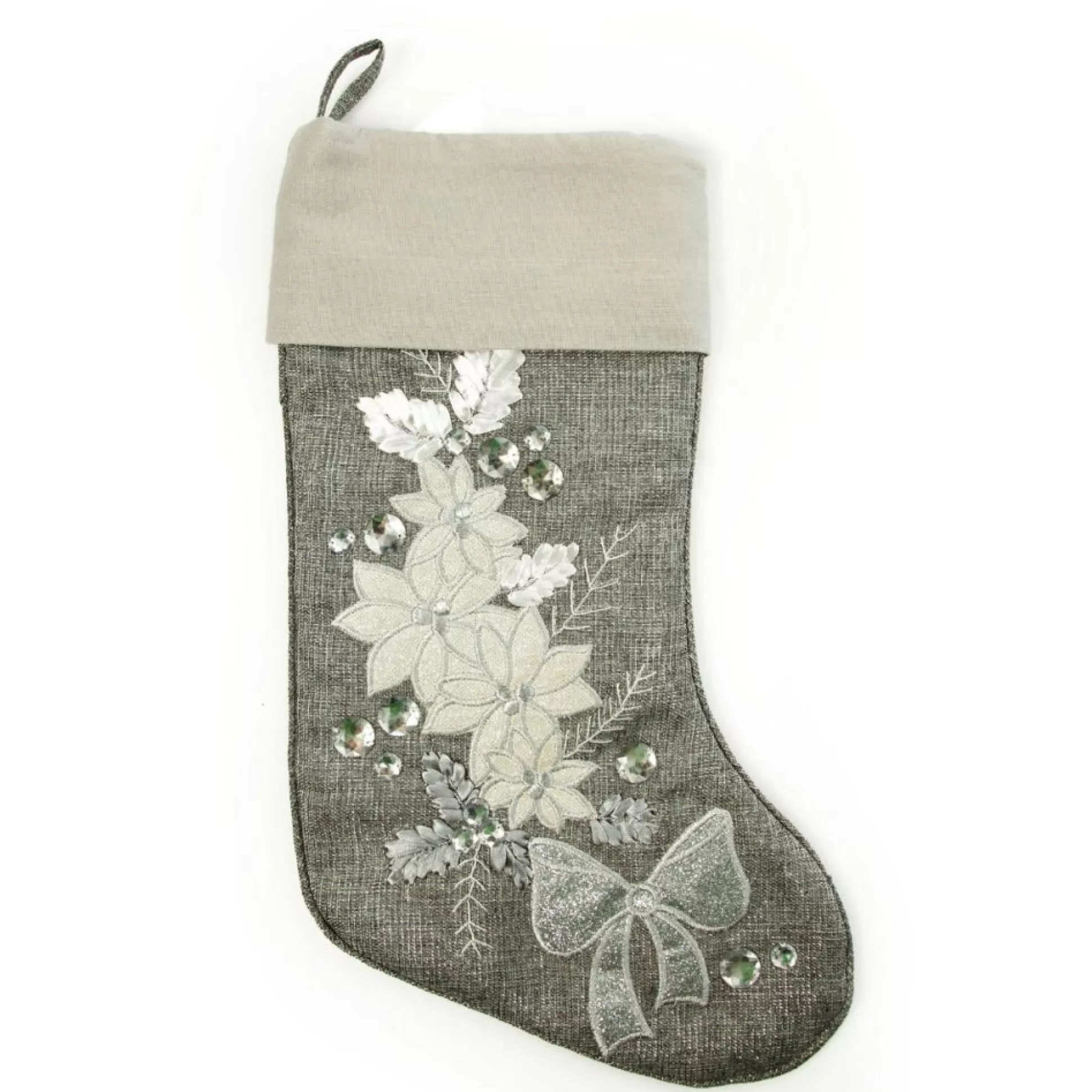 Personalised Silver Poinsettia Christmas Stocking Personalised Stockings |