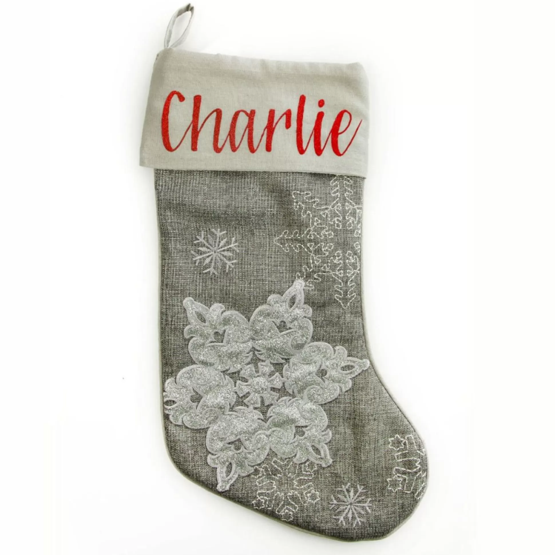 Personalised Silver Snowflake Christmas Stocking Personalised Stockings |