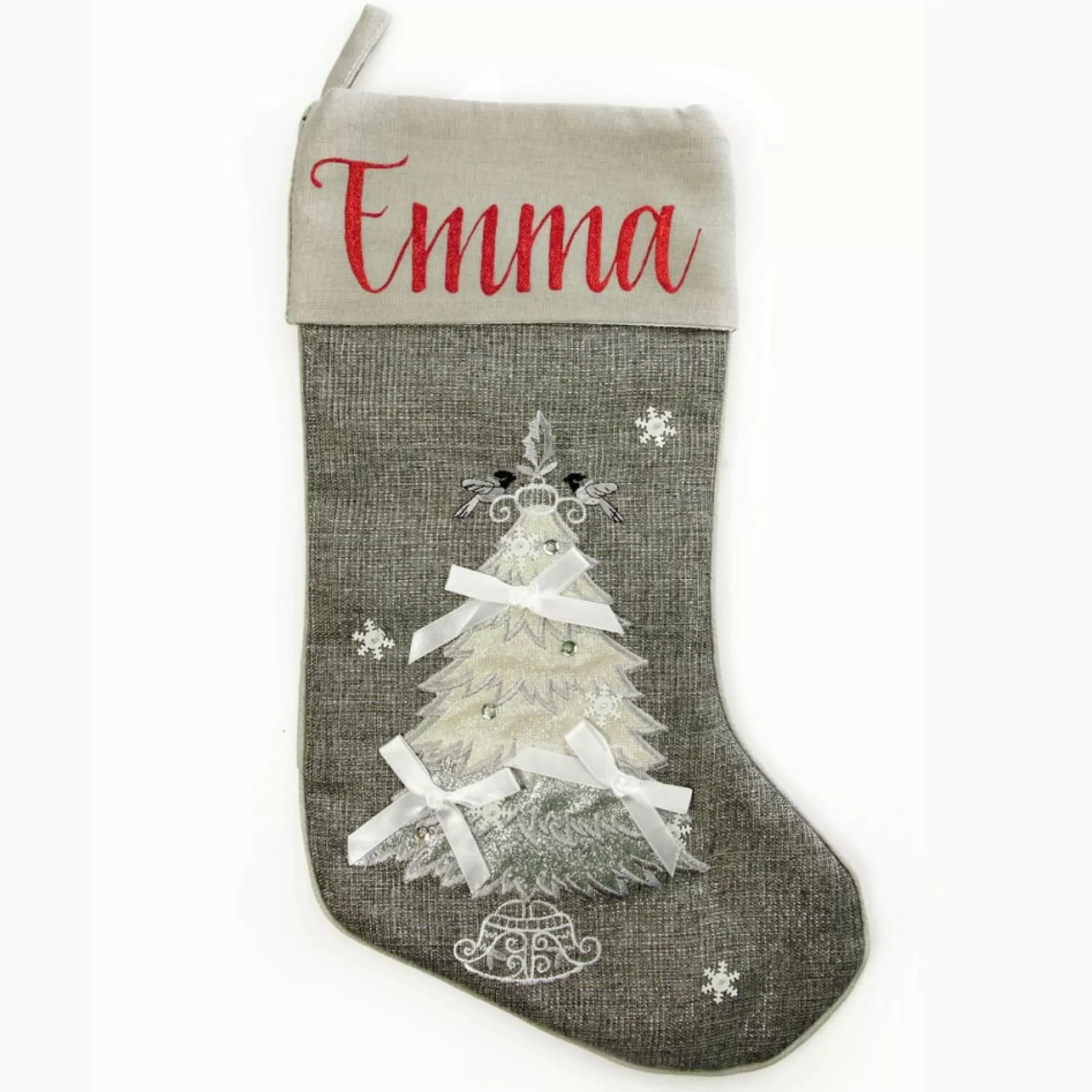 Personalised Silver Tree Christmas Stocking Personalised Stockings |