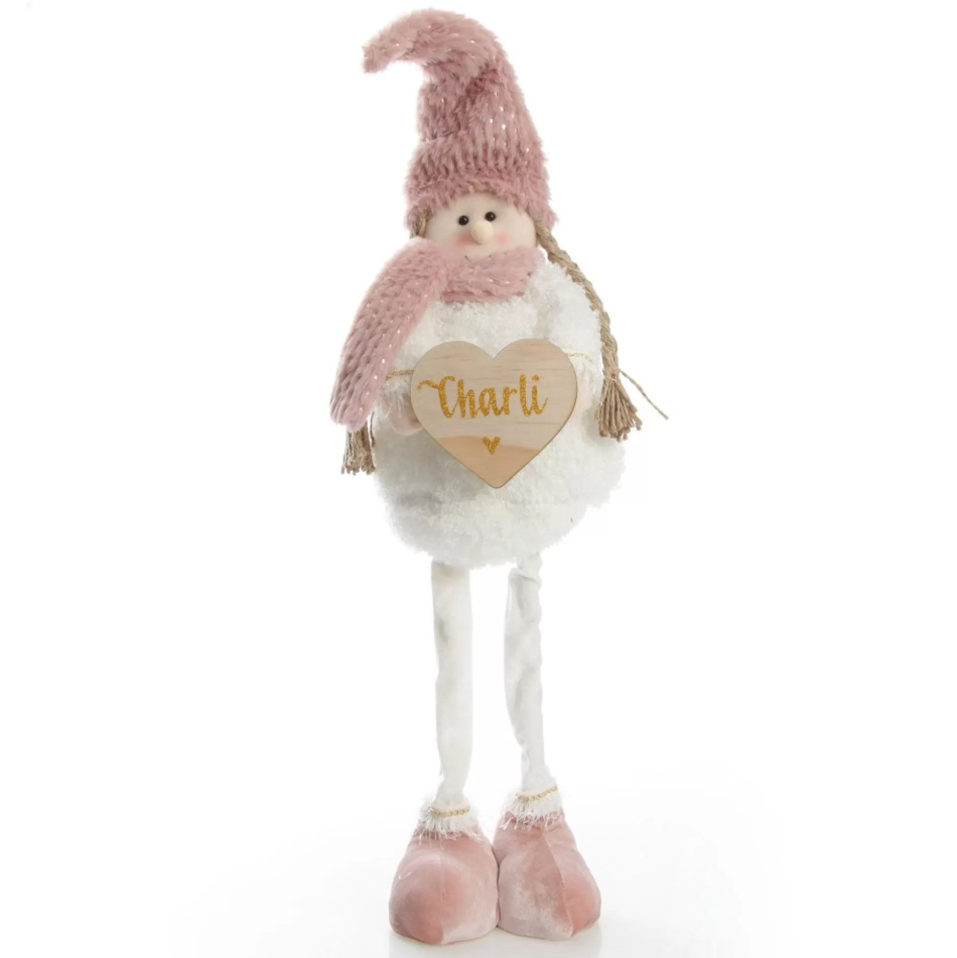 Personalised Standing Pink Girl Ornament with Timber Heart Christmas Figurines |