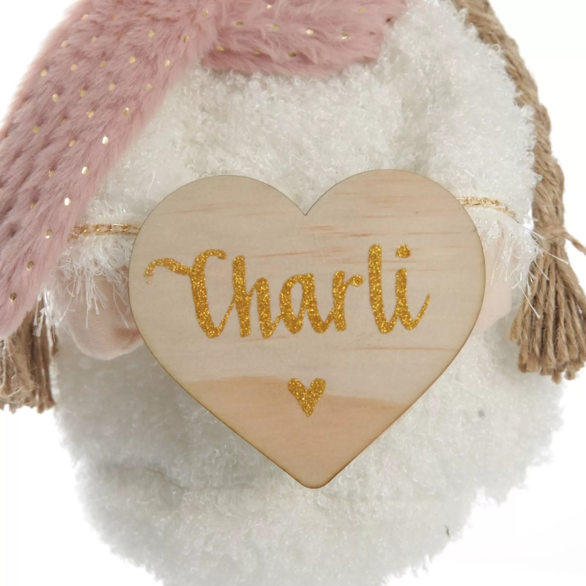 Personalised Standing Pink Girl Ornament with Timber Heart Christmas Figurines |