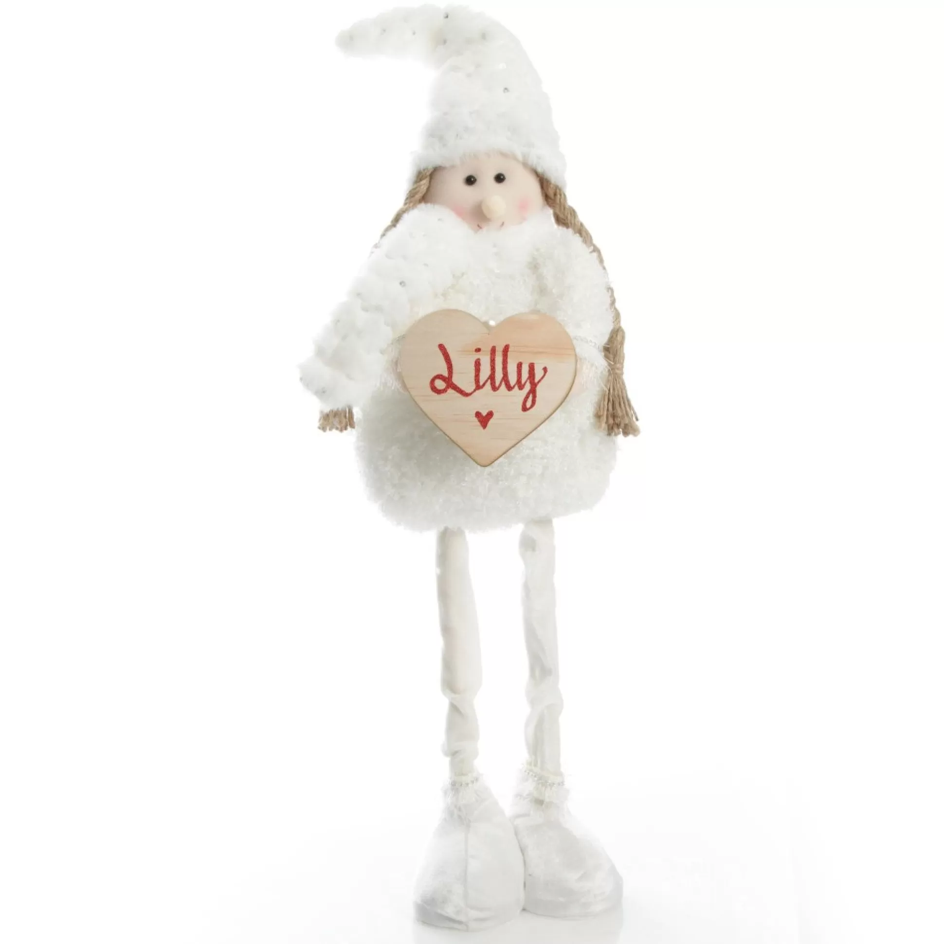 Personalised Standing White Girl Ornament with Timber Heart Christmas Figurines |