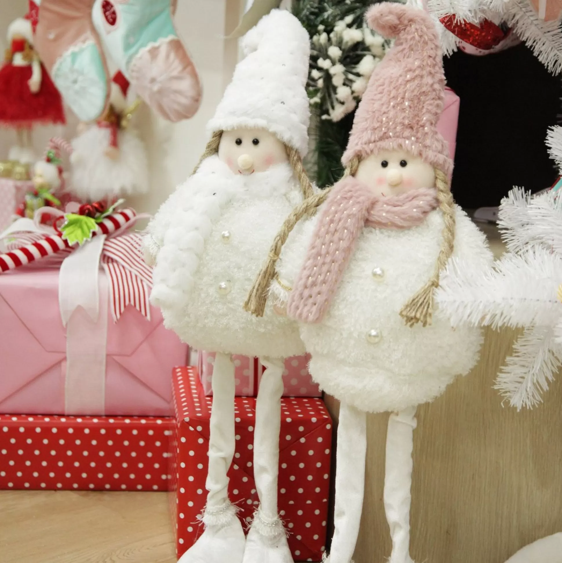 Personalised Standing White Girl Ornament with Timber Heart Christmas Figurines |
