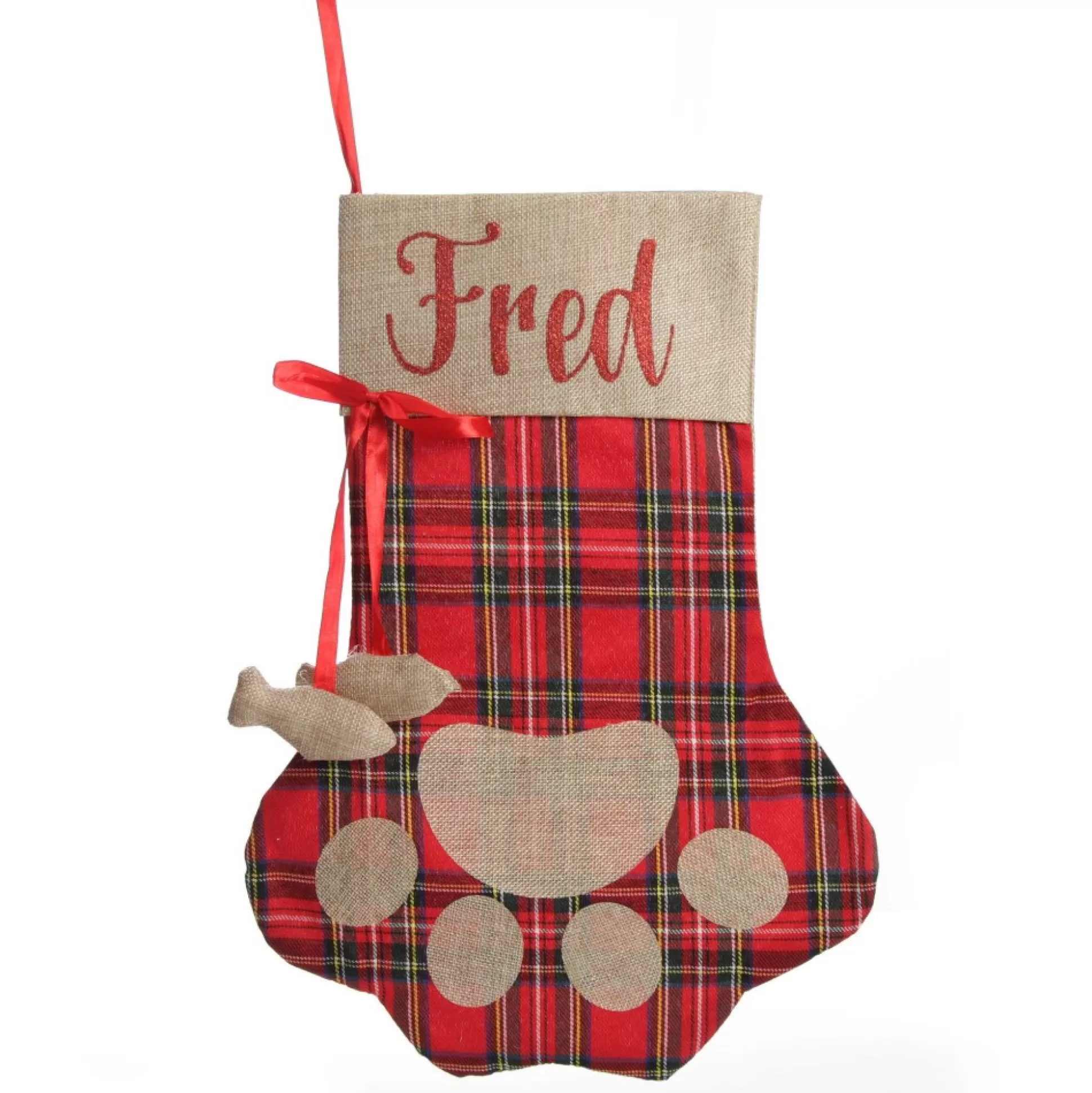 Personalised Tartan Cat Paw Christmas Stocking Personalised Stockings |