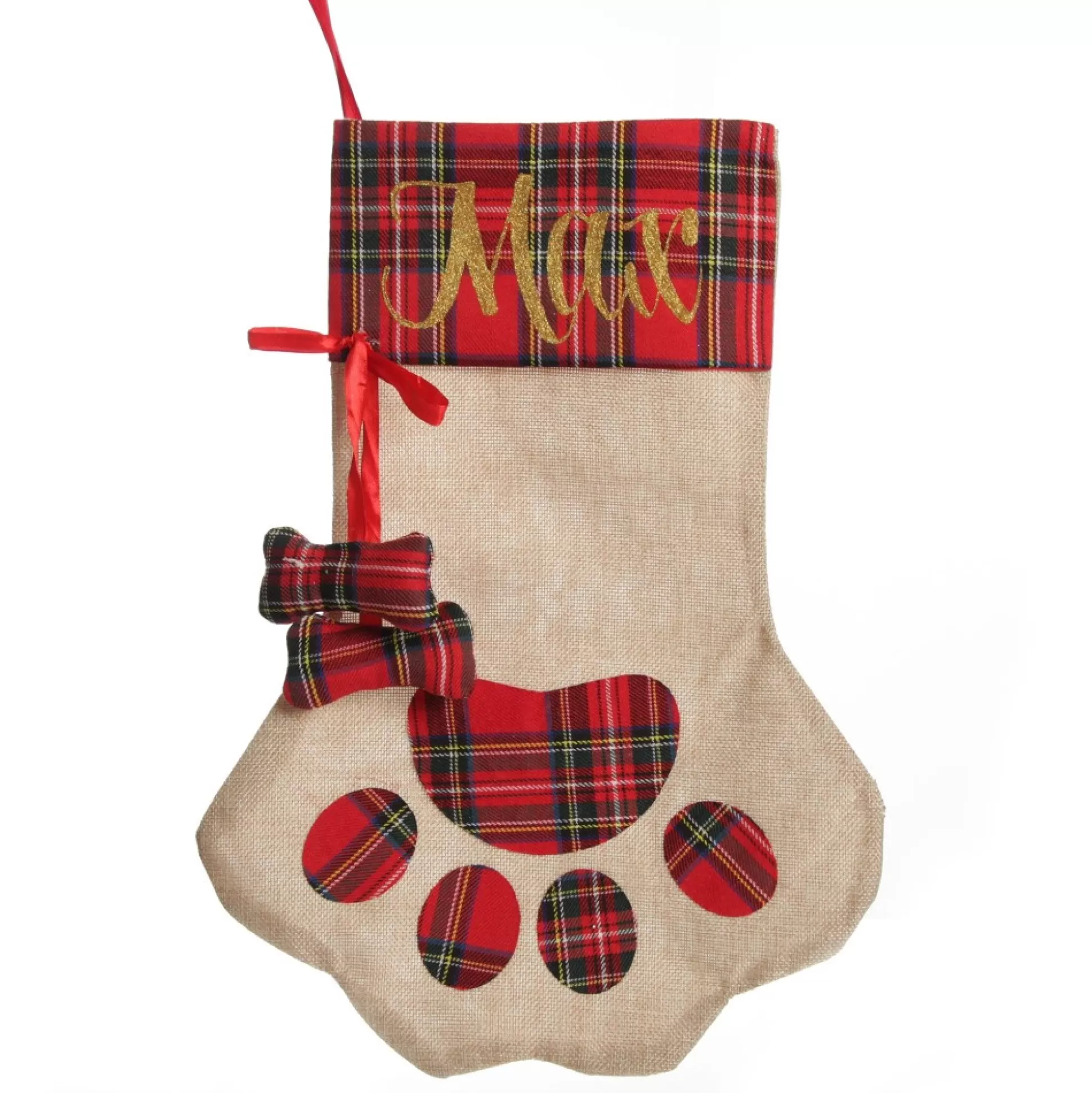 Personalised Tartan Dog Paw Christmas Stocking Personalised Stockings |
