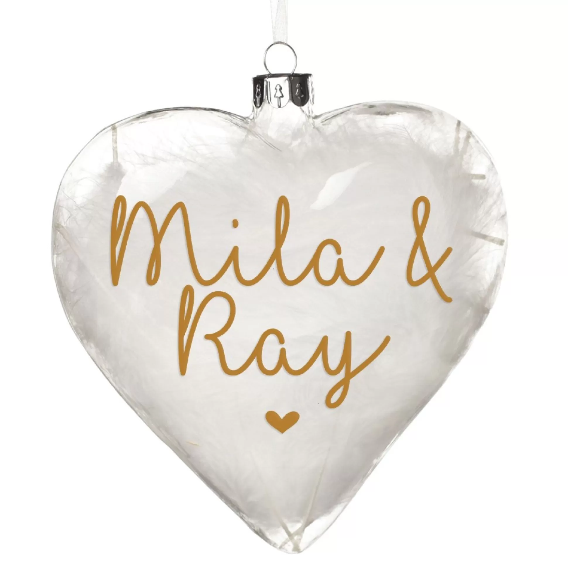 Personalised White Feather Glass Heart Personalised Baubles |
