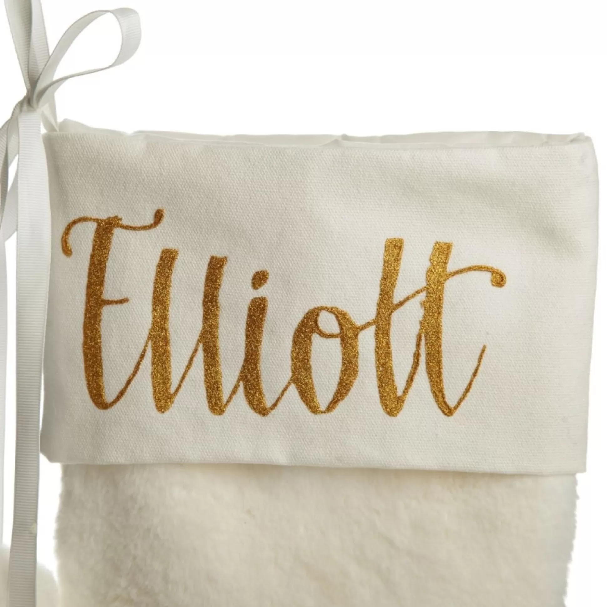 Personalised White Fur Christmas Stocking with Pom Poms Personalised Stockings |