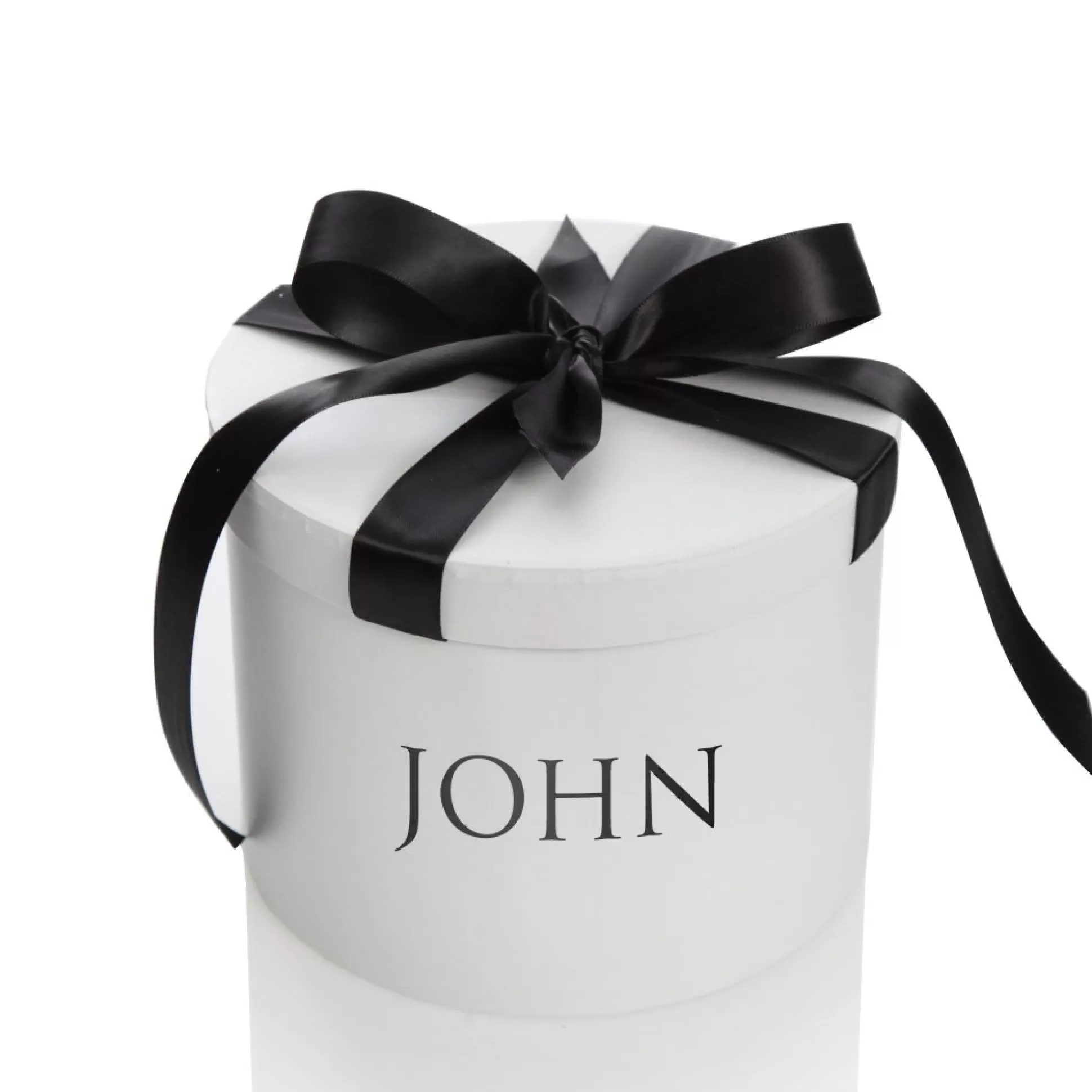 Personalised White Round Gift Box with Black Ribbon Bow Gift Wrap, Boxes, Bags & Tags |