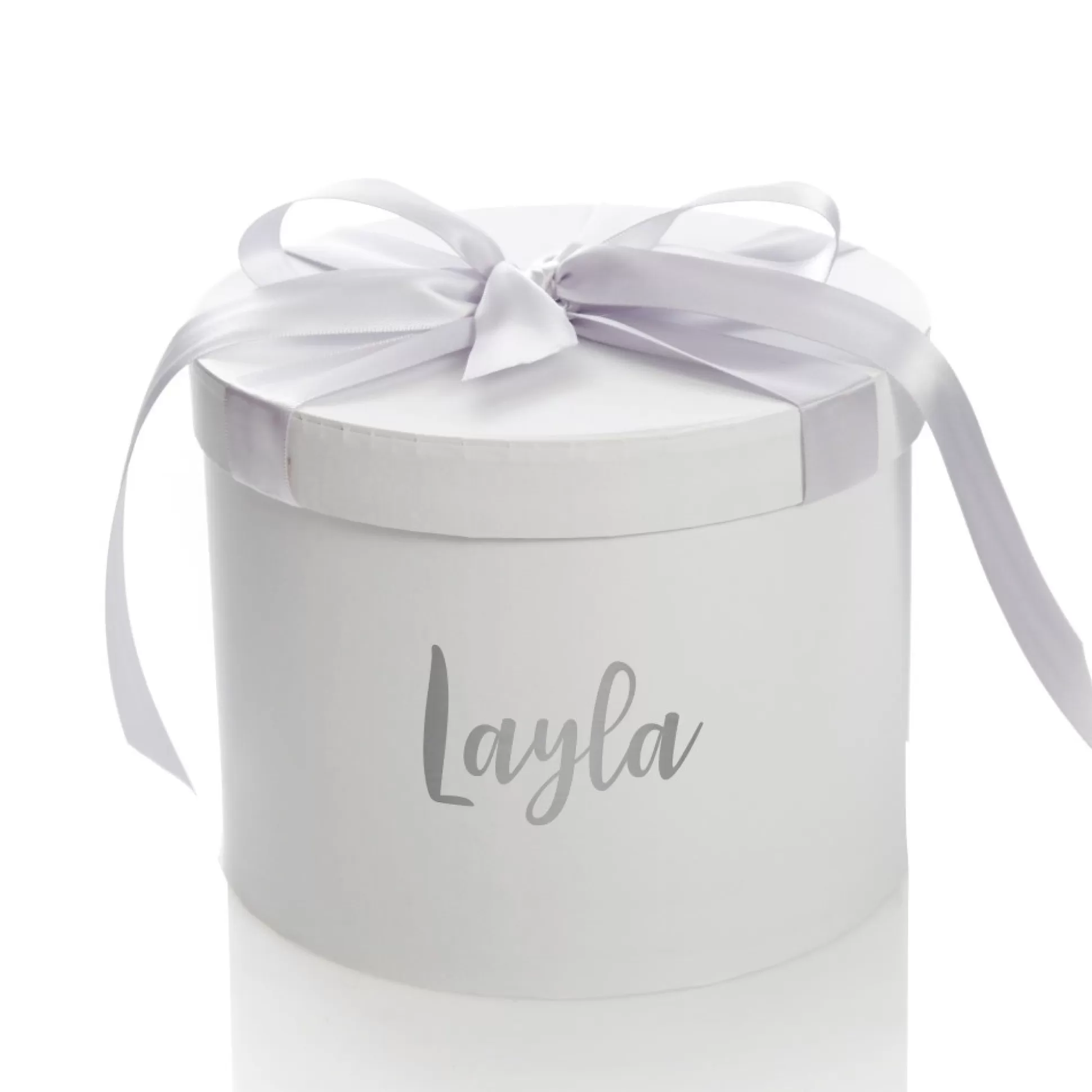 Personalised White Round Gift Box with Silver Ribbon Bow Gift Wrap, Boxes, Bags & Tags |