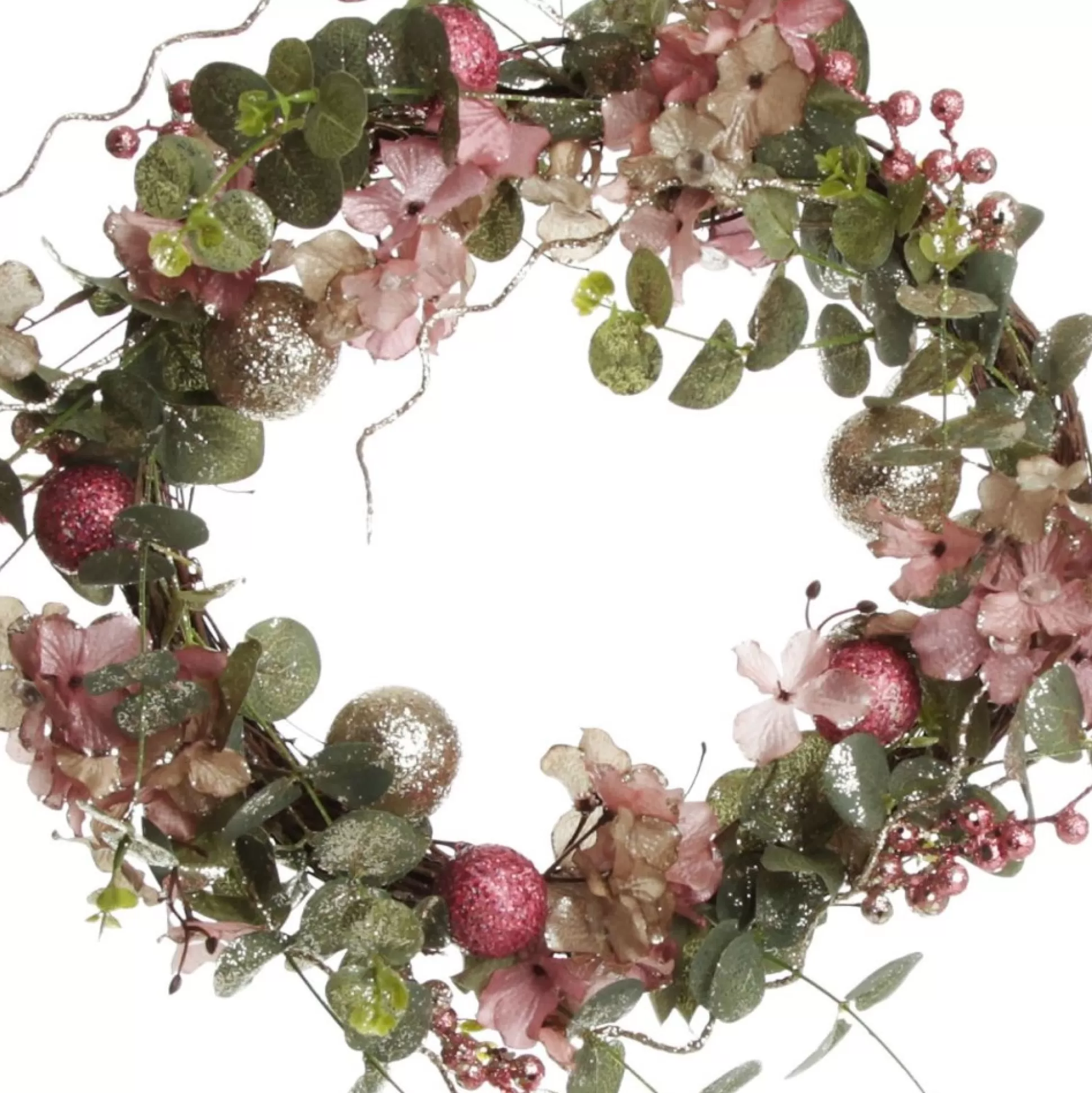 Pink and Champagne Glitter Ball Floral Christmas Wreath Christmas Wreaths |