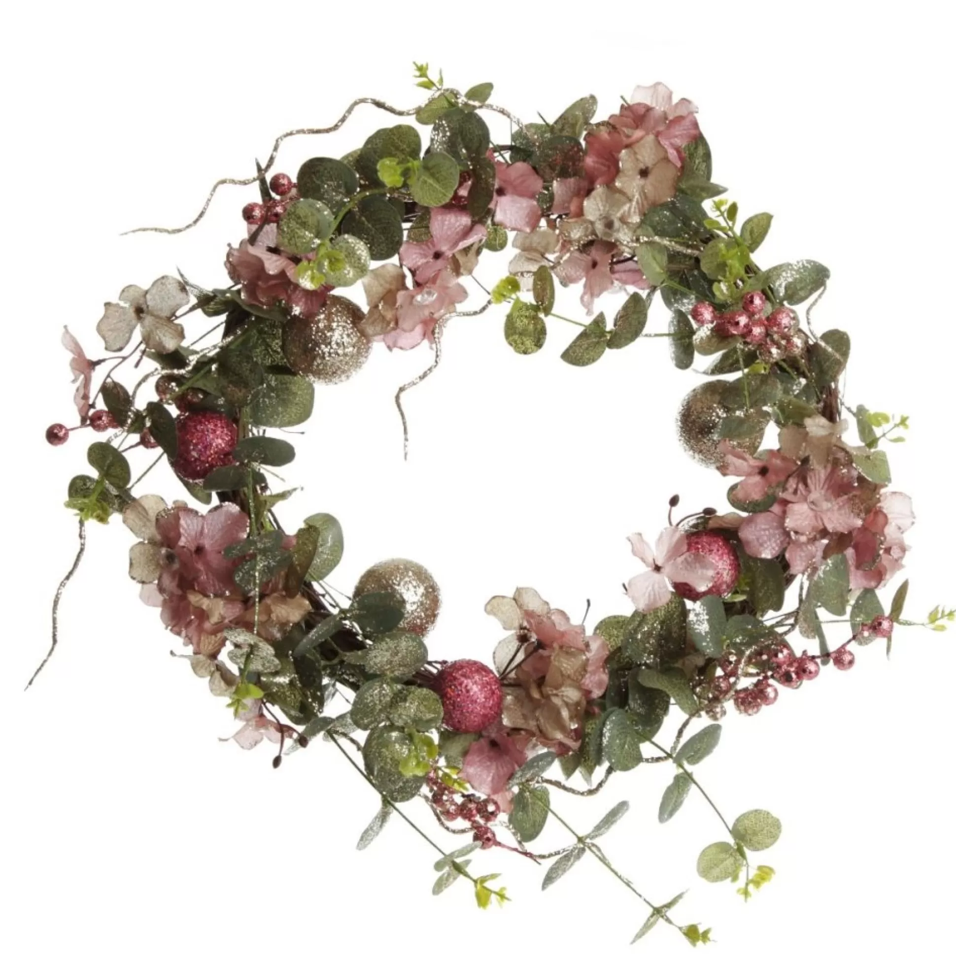 Pink and Champagne Glitter Ball Floral Christmas Wreath Christmas Wreaths |