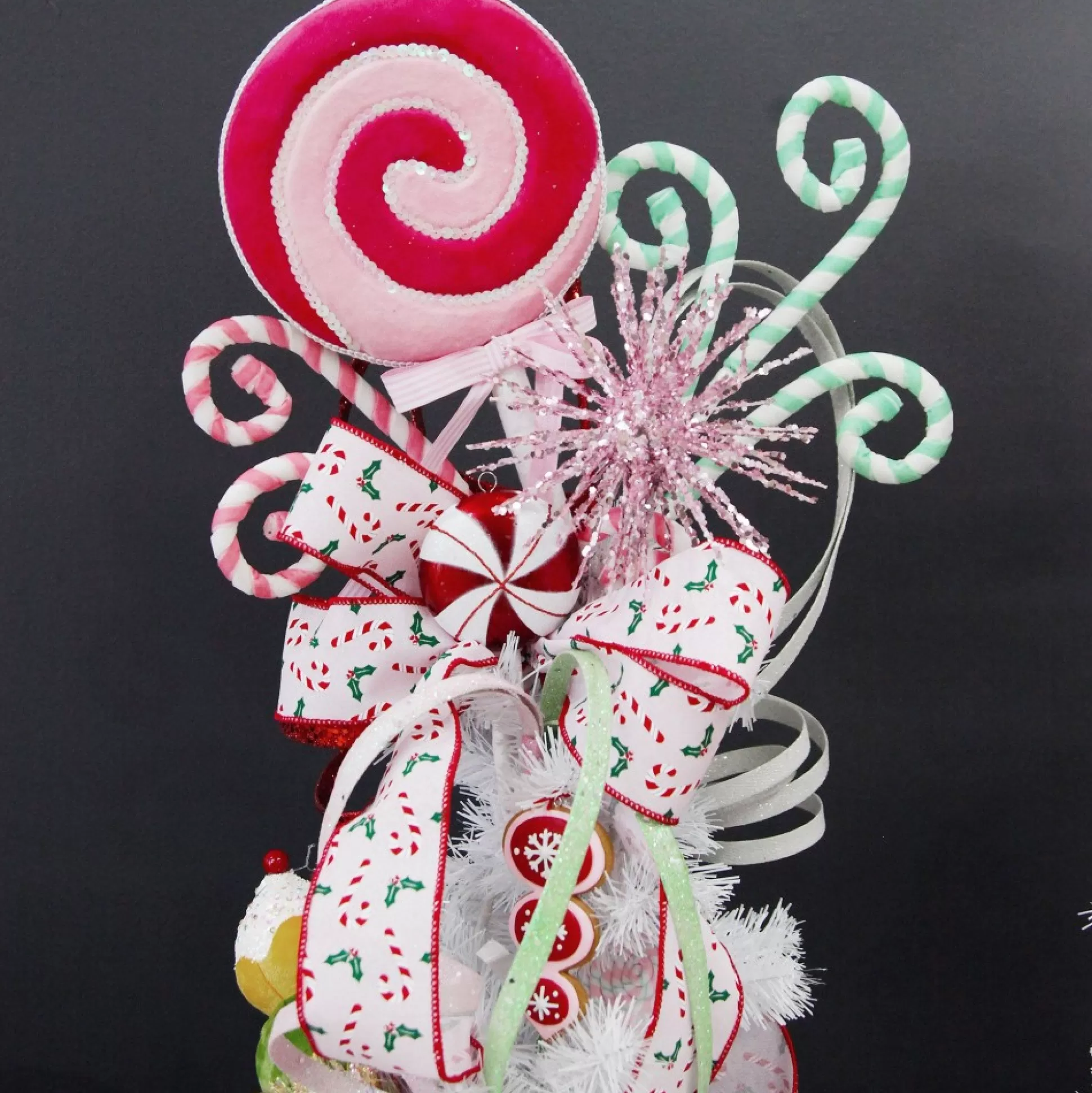Pink and White Velvet Candy Cane Pick Christmas Tree Picks |