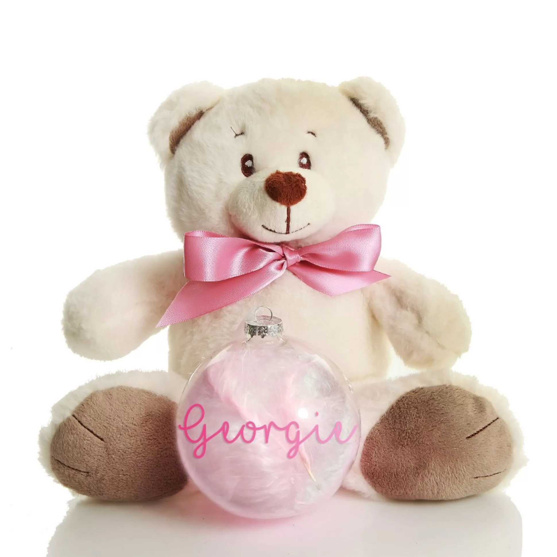 Pink Baby's First Christmas Teddy Gift Pack Glass Baubles |