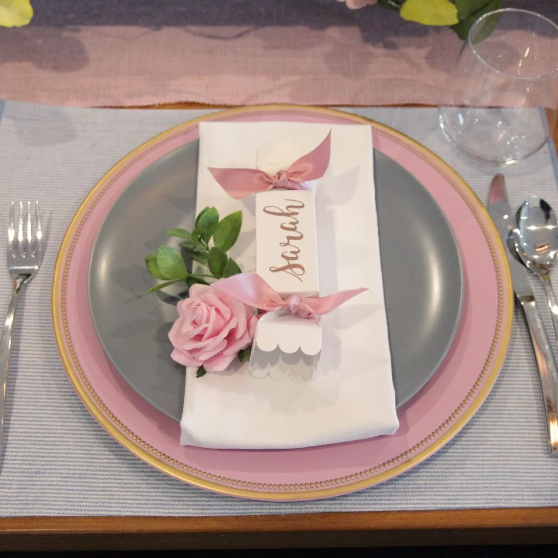 Pink Charger Plate with Gold Edging Christmas Table Decor |