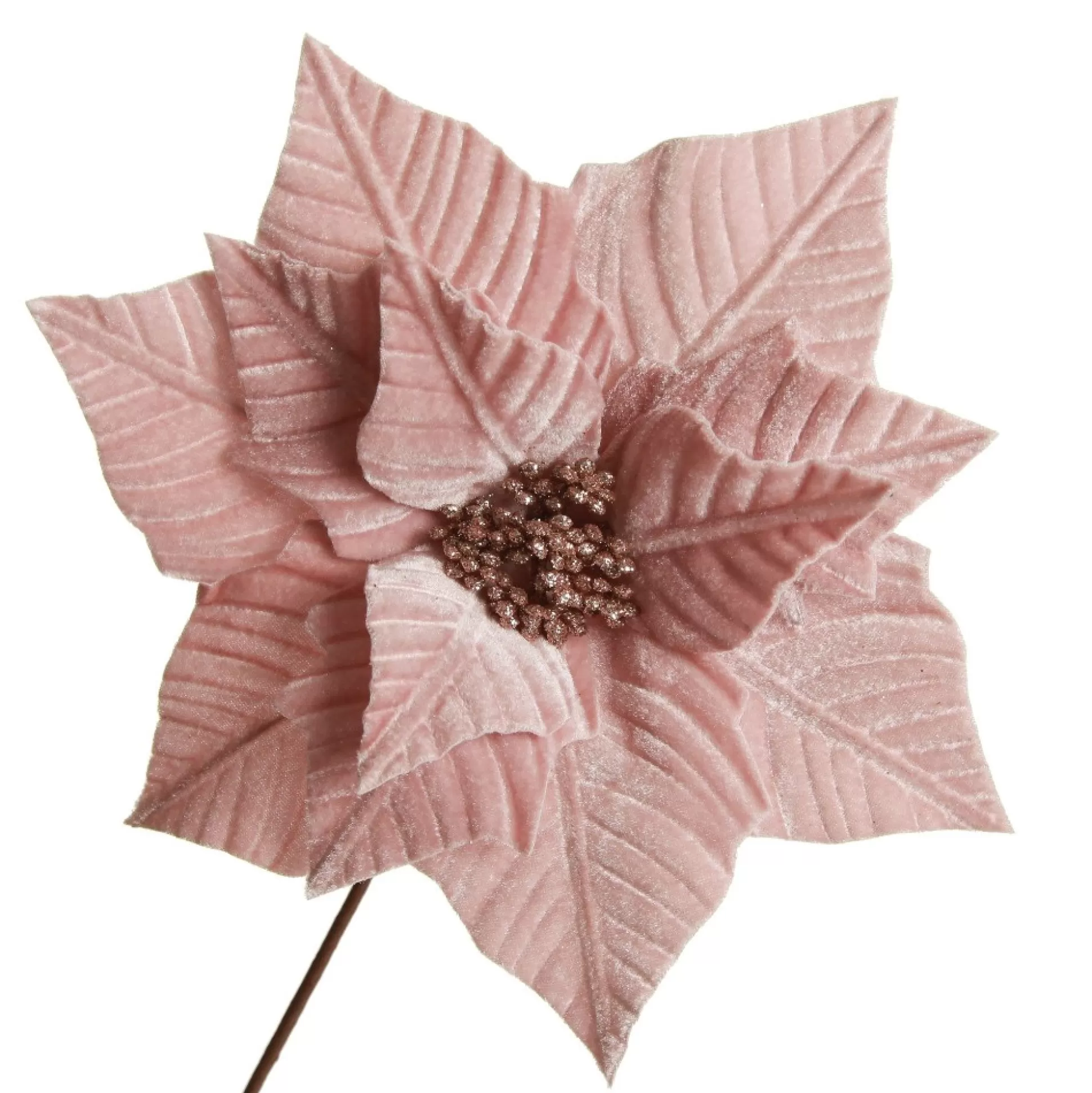 Pink Embossed Poinsettia Flower Stem with Glitter Centre Christmas Flowers |