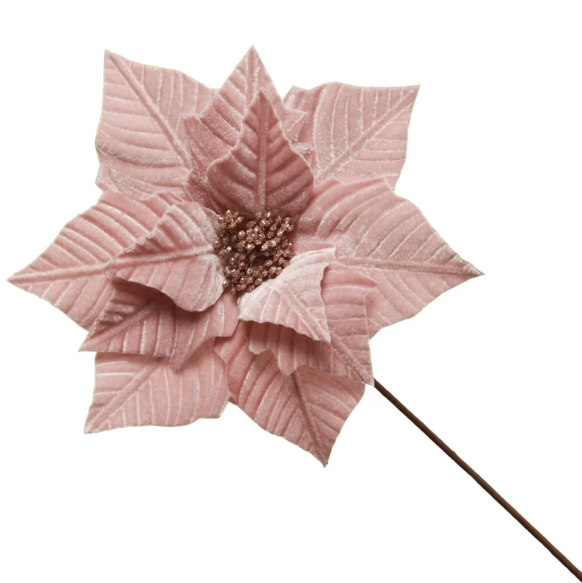 Pink Embossed Poinsettia Flower Stem with Glitter Centre Christmas Flowers |