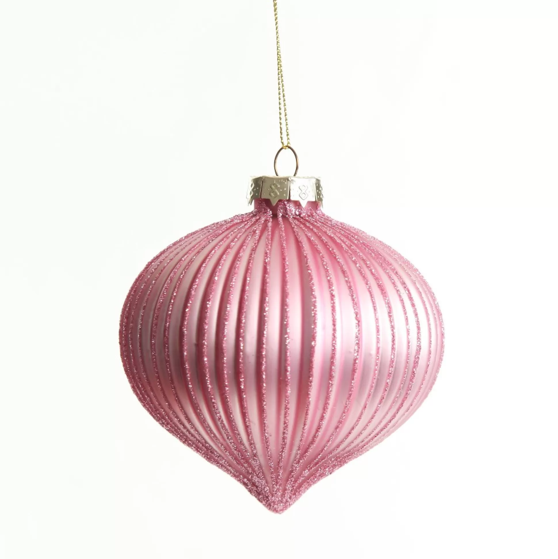 Pink Glass Ribbed Onion Christmas Bauble Decorative Christmas Baubles |