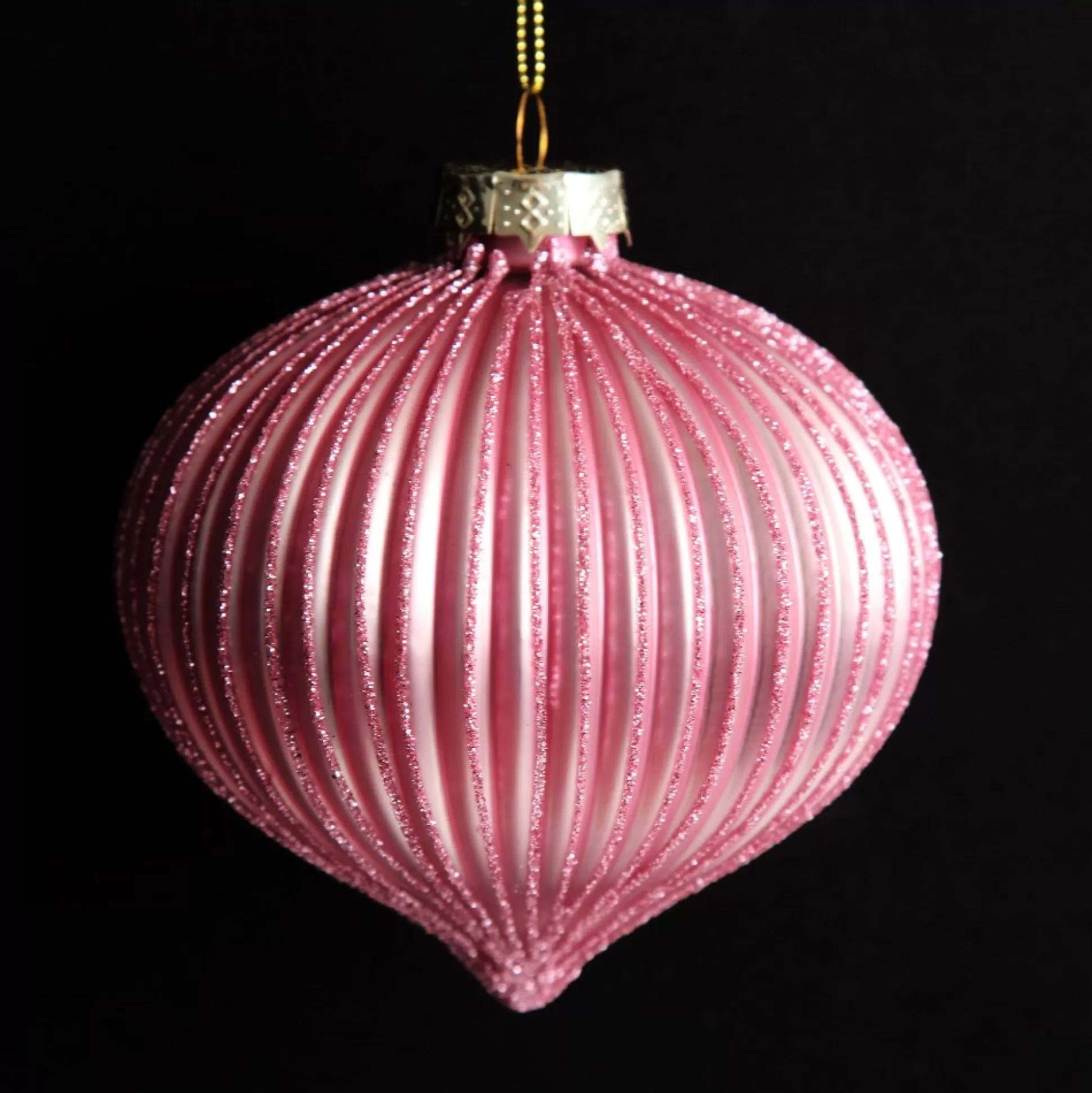 Pink Glass Ribbed Onion Christmas Bauble Decorative Christmas Baubles |