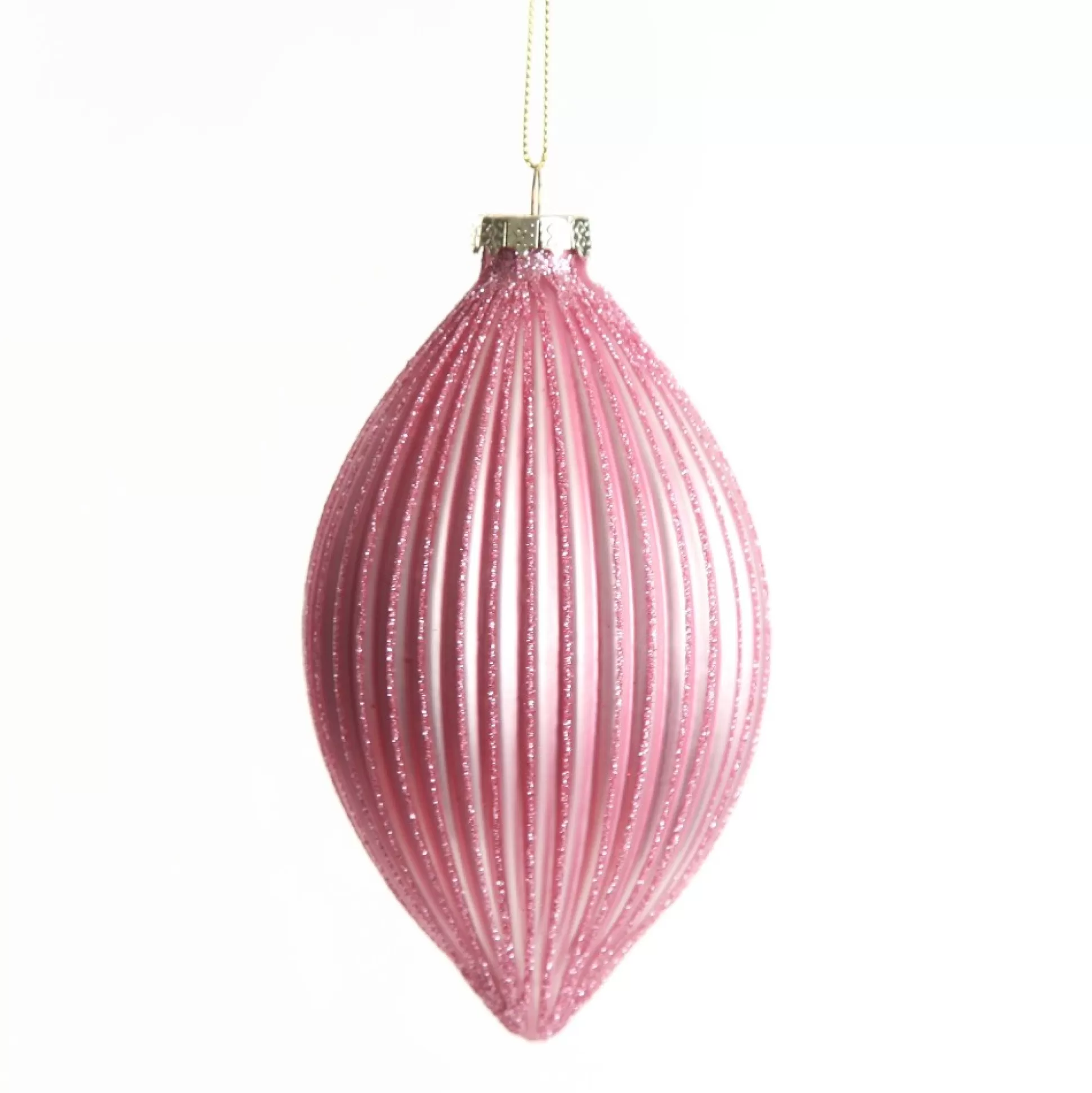 Pink Glass Ribbed Teardrop Christmas Bauble Decorative Christmas Baubles |