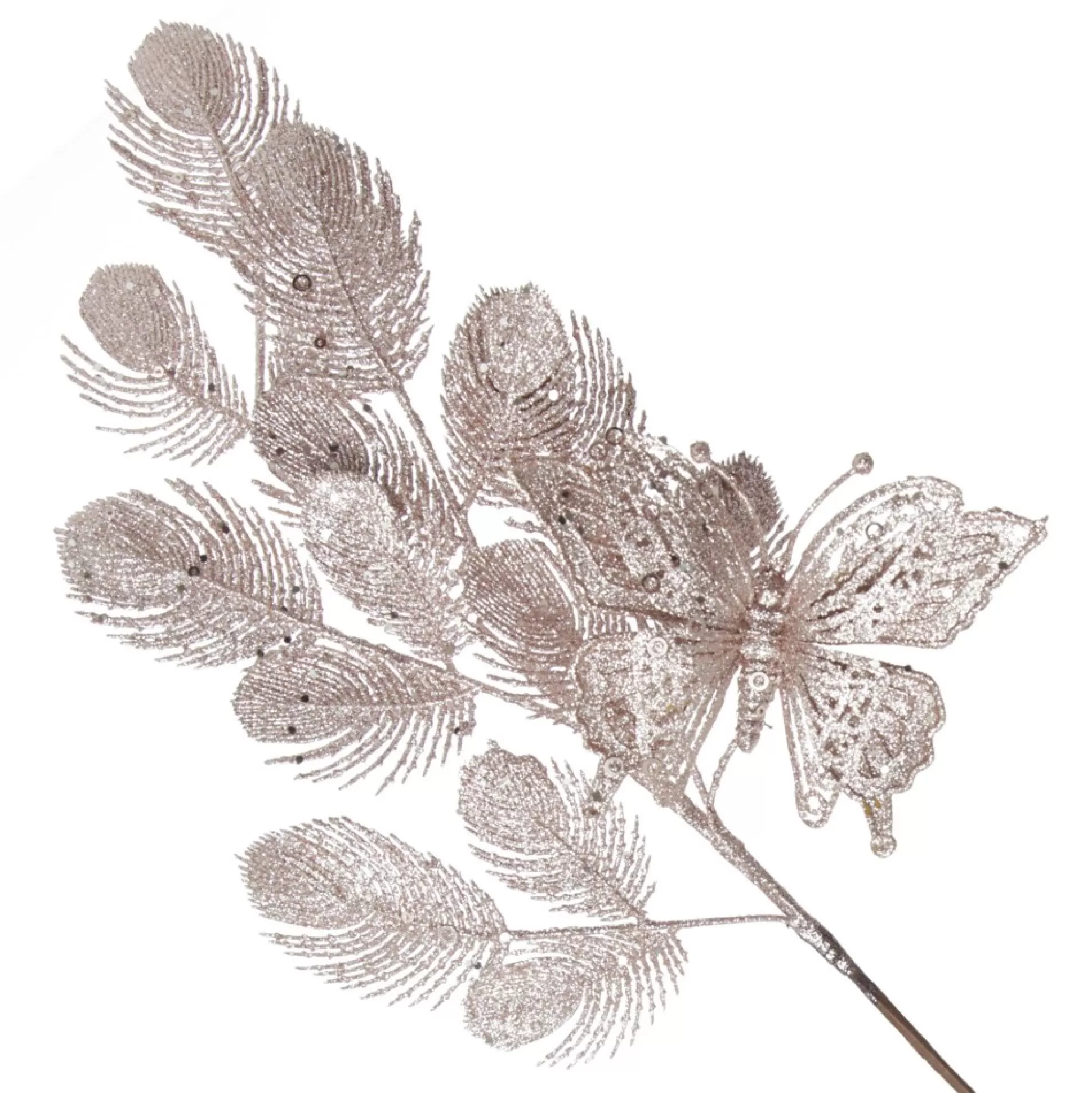 Pink Glitter Feathers with Butterfly Spray Pick Christmas Sprays |