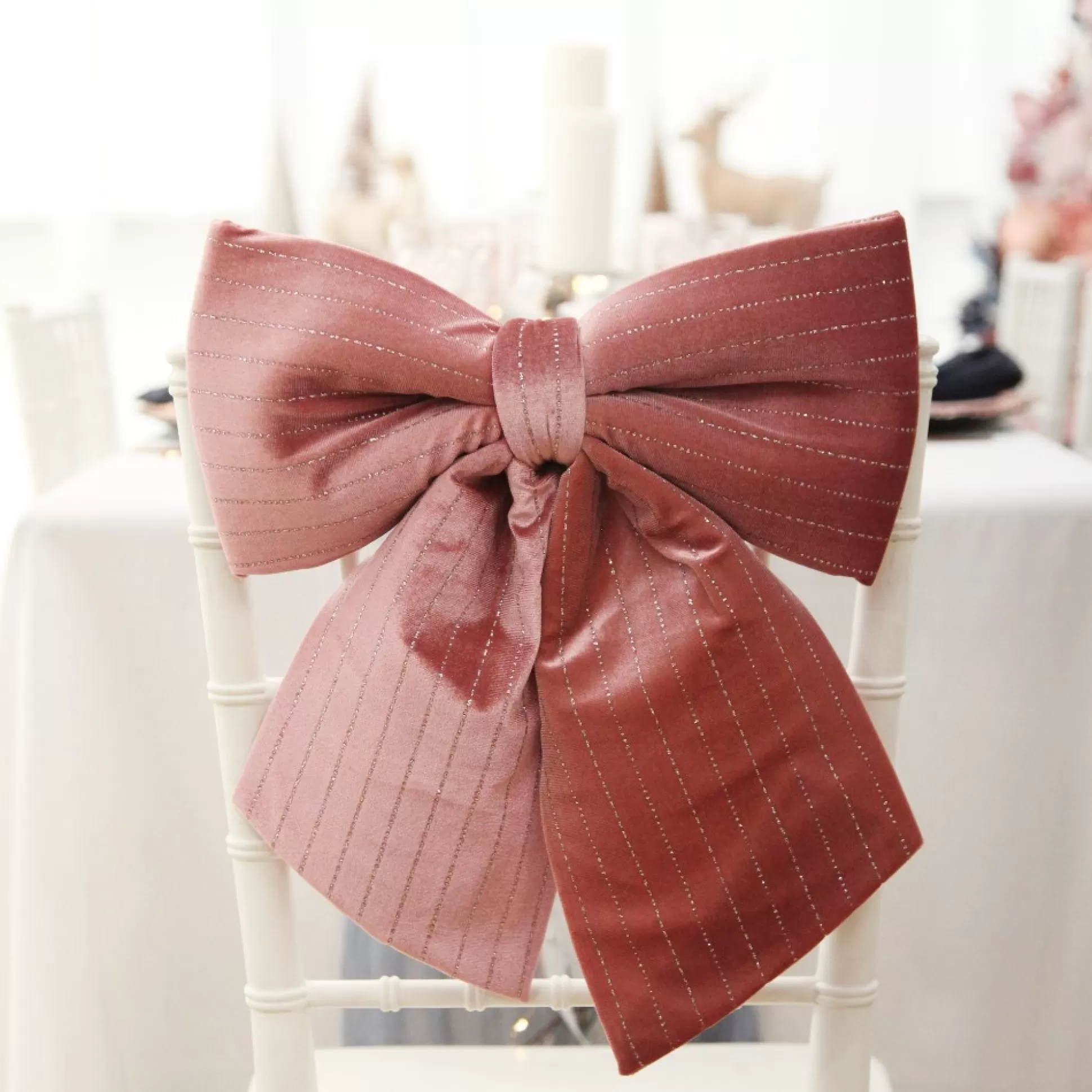 Pink Padded Velour Bow with Glitter Stripe Christmas Bells And Bows |