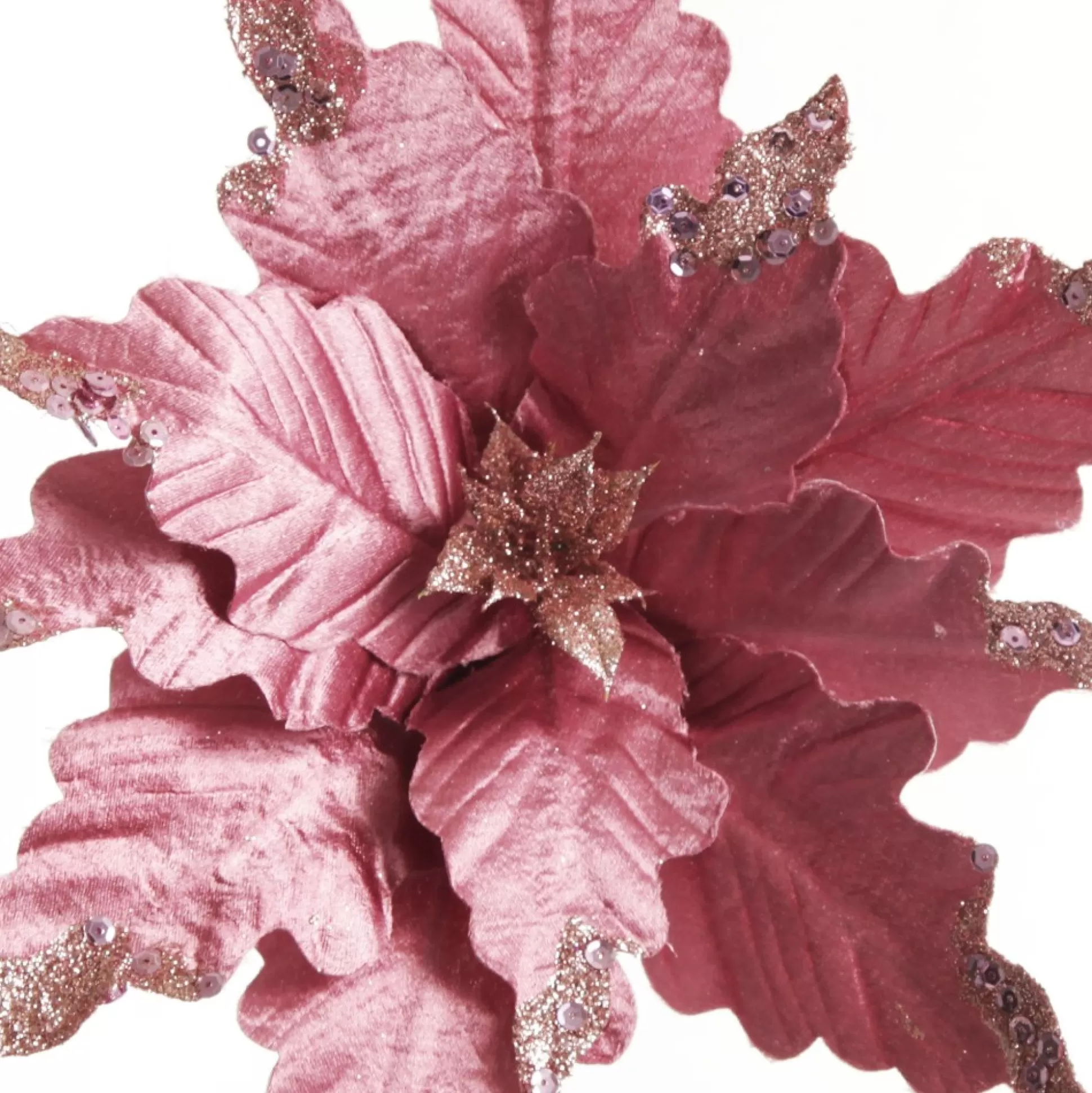 Pink Plum Sequin Poinsettia Flower Stem Christmas Flowers |