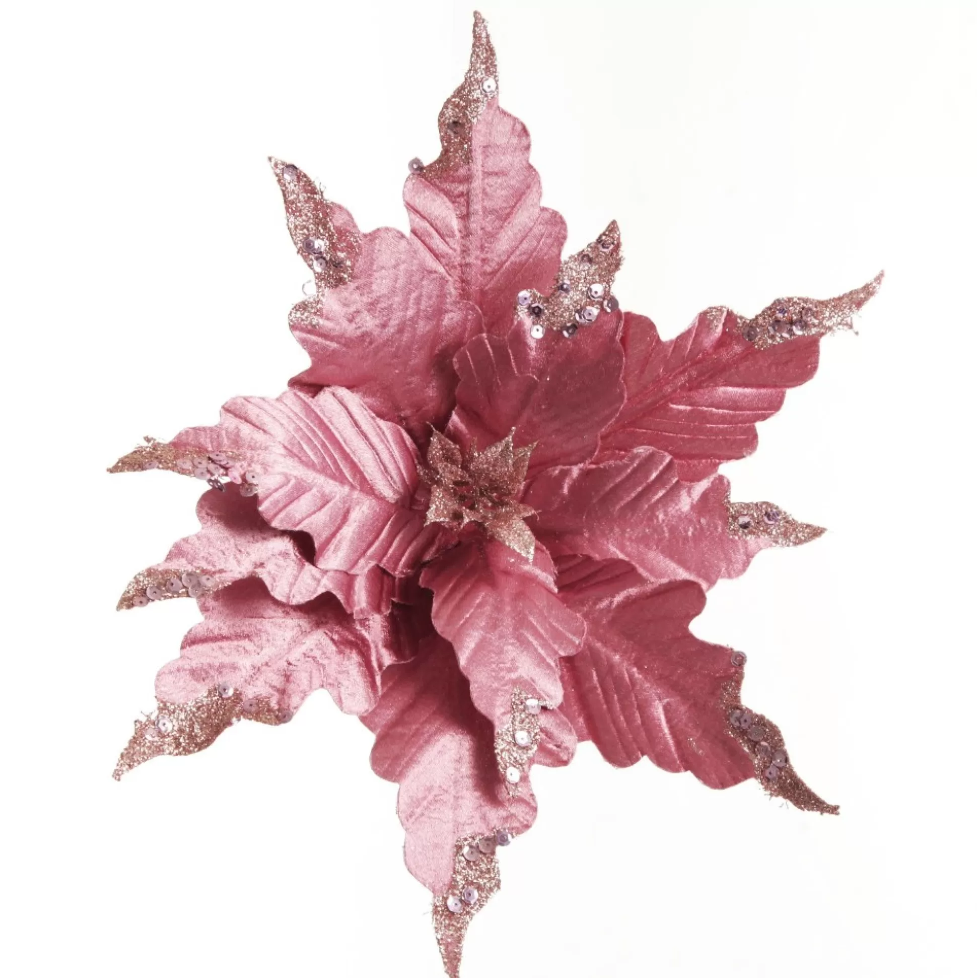 Pink Plum Sequin Poinsettia Flower Stem Christmas Flowers |