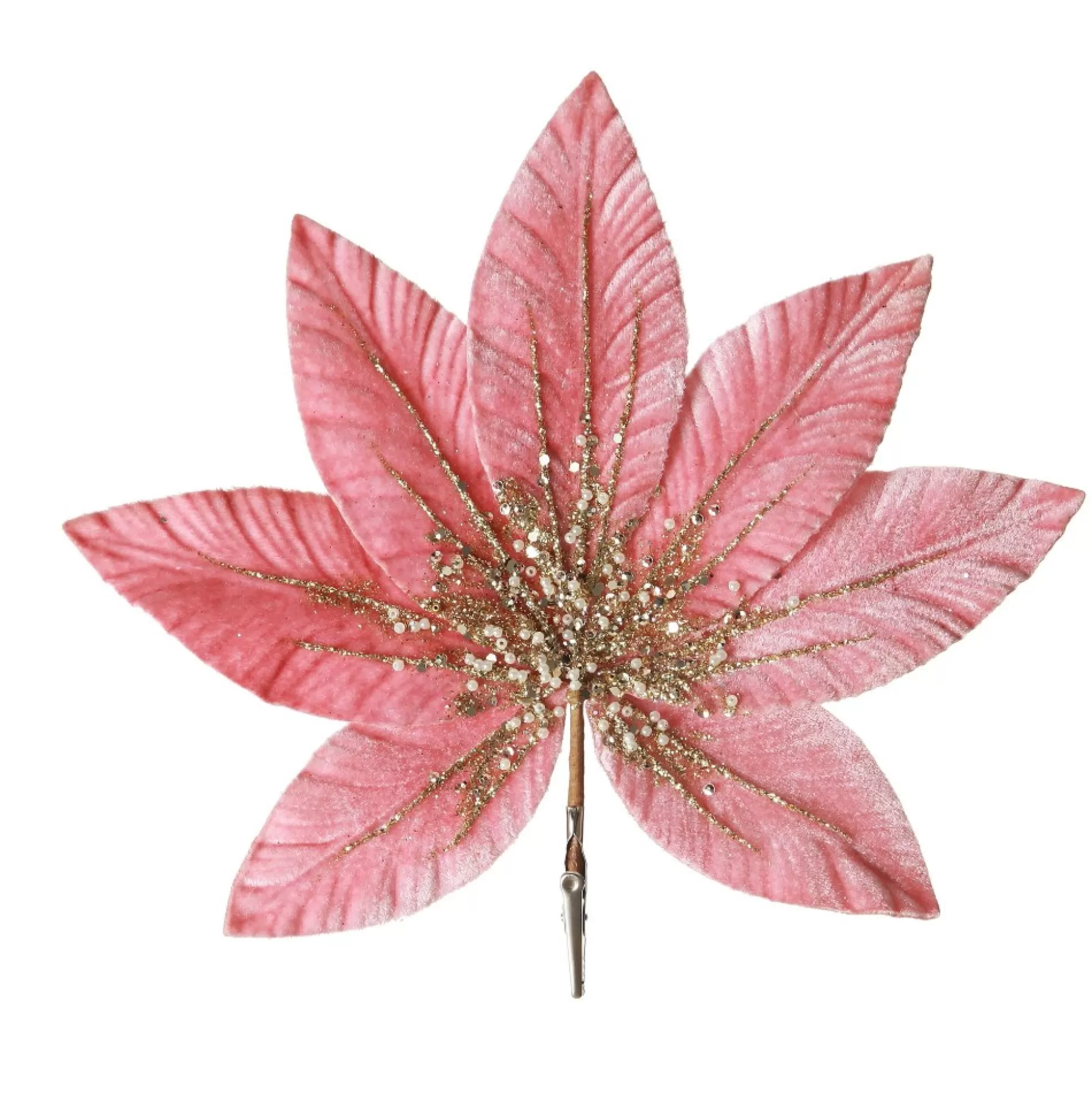 Pink Velour Fan Flower Clip with Jewel Centre Christmas Flowers |