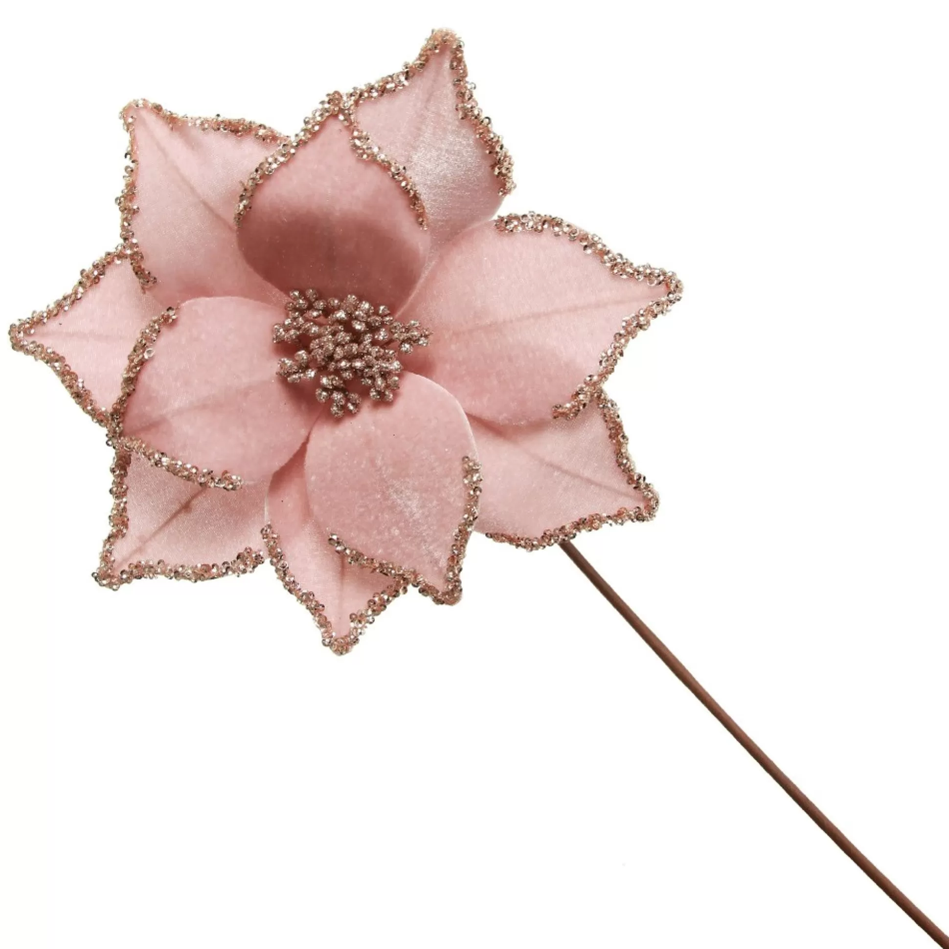 Pink Velour Poinsettia Flower Stem with Glitter Edge Christmas Flowers |