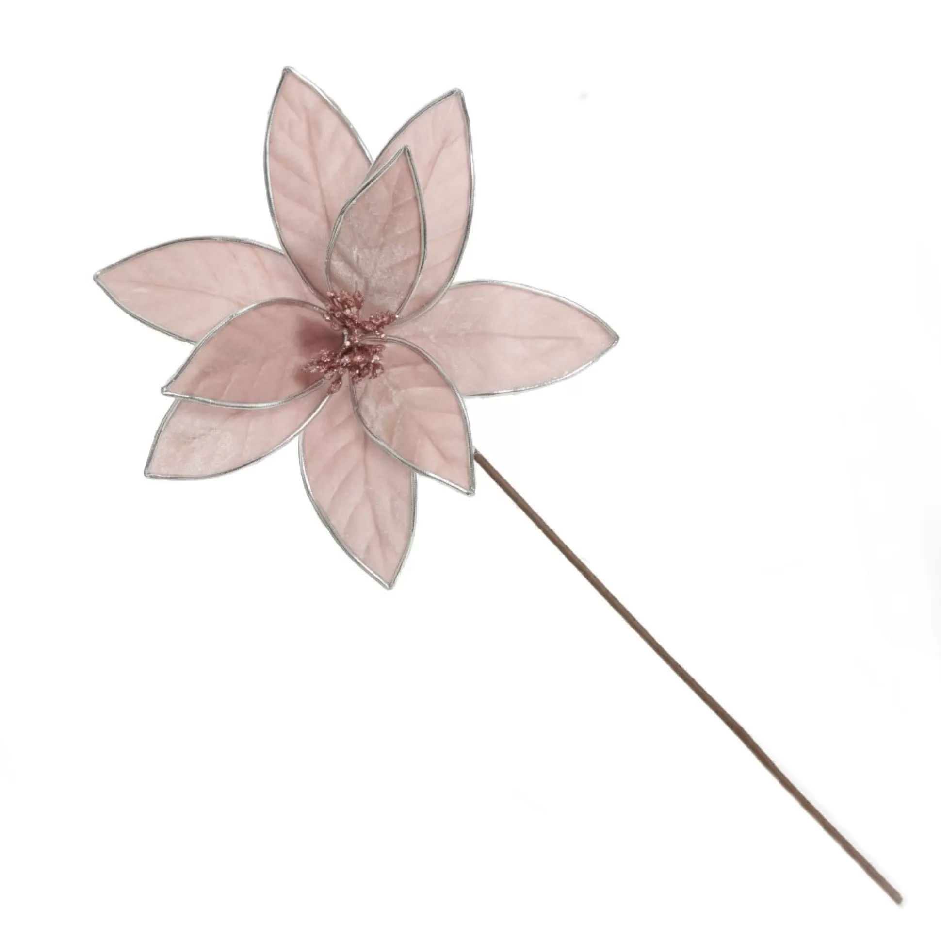 Pink Velvet Flower Stem with Silver Trim Christmas Flowers |