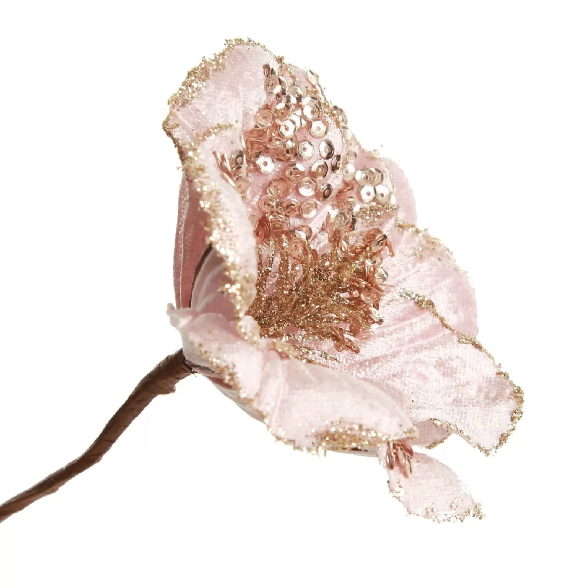 Pink Velvet Magnolia Flower with Champagne Sequin Tips Christmas Flowers |