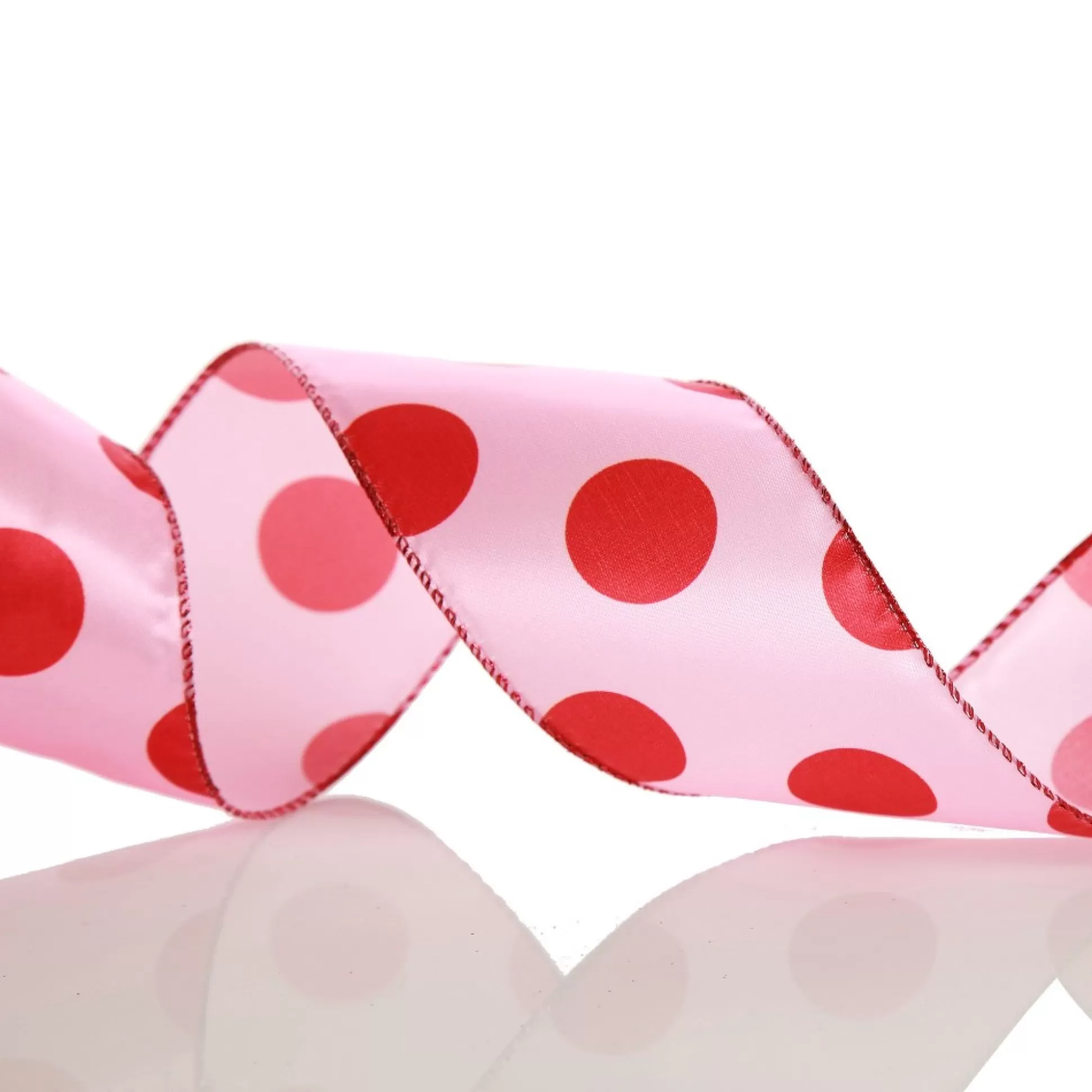 Pink with Red Dots Wired Christmas Ribbon Ribbons |