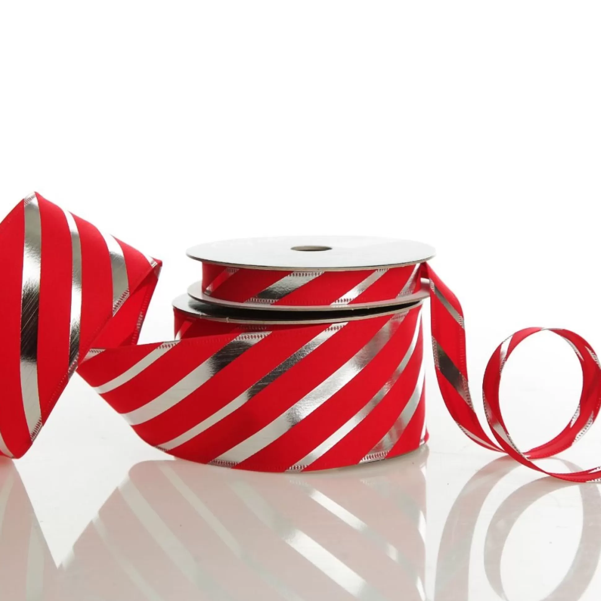 Red & Silver Diagonal Stripe Wired Ribbon Ribbons |