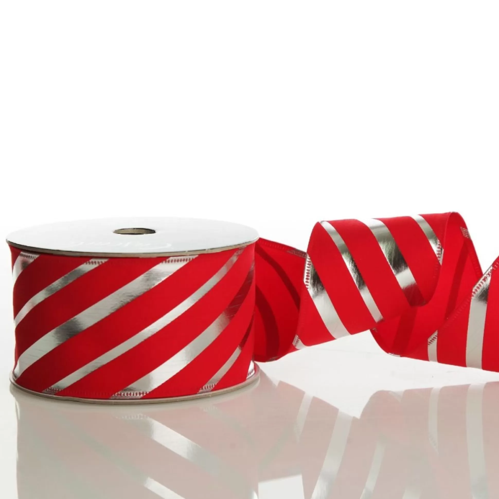 Red & Silver Diagonal Stripe Wired Ribbon Ribbons |