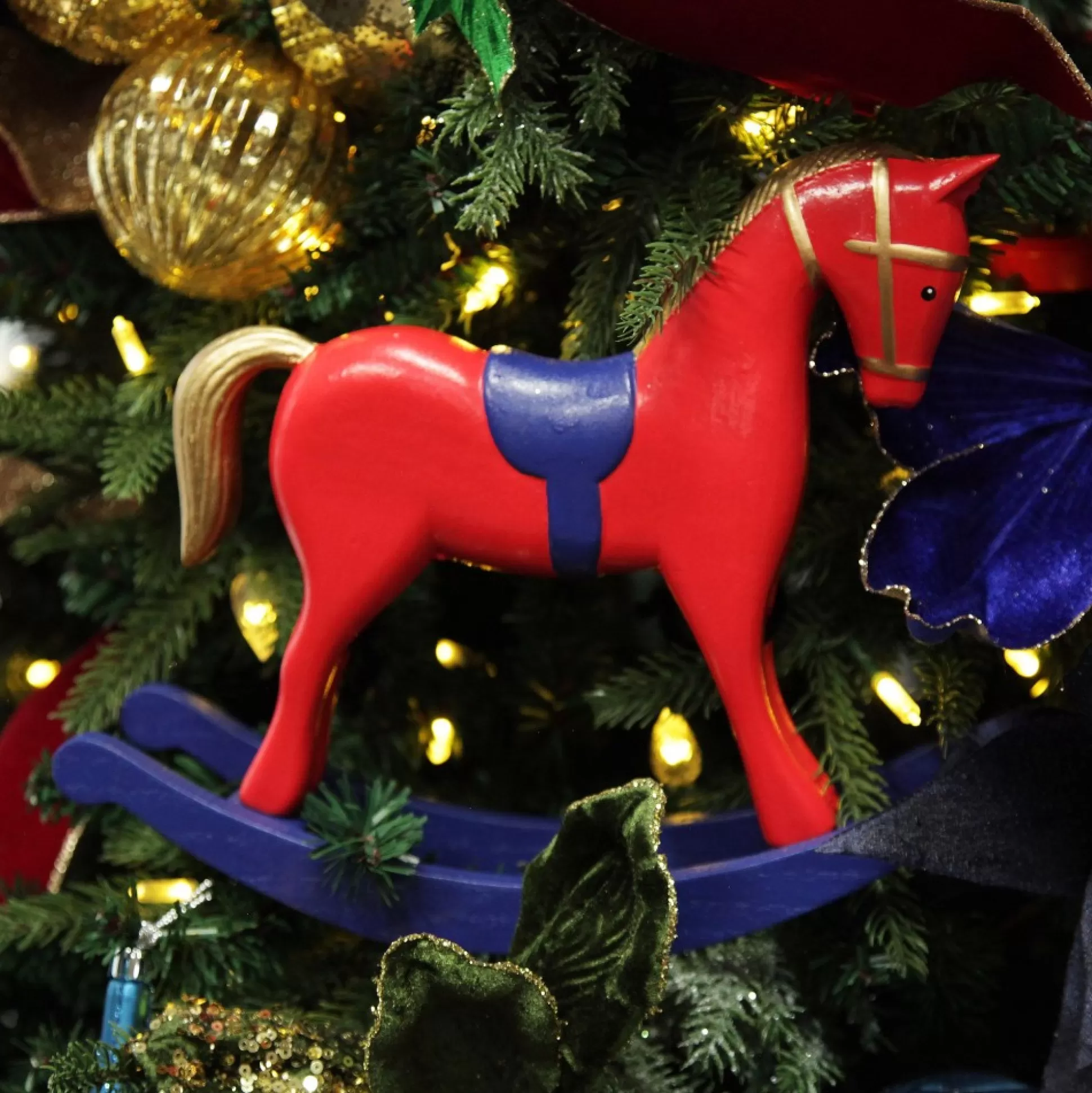 Red and Blue Rocking Horse Christmas Ornament Christmas Ornaments |