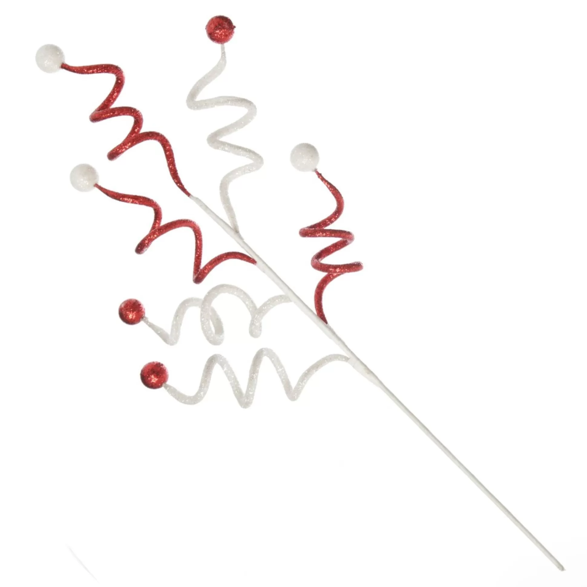 Red and White Glitter Curly Christmas Pick Christmas Tree Picks |