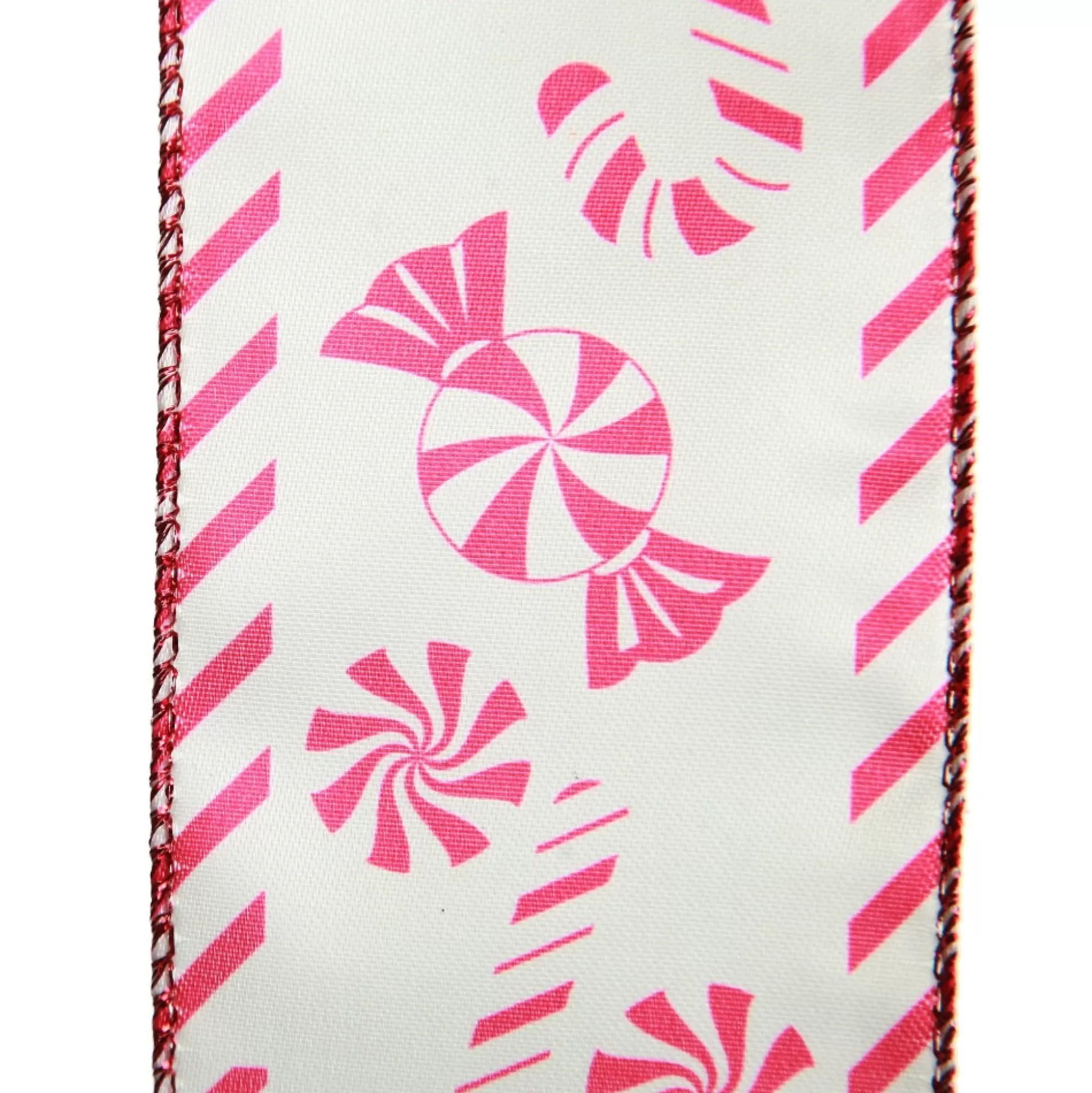 Red and White Peppermint Candy Printed Wired Christmas Ribbon Ribbons |