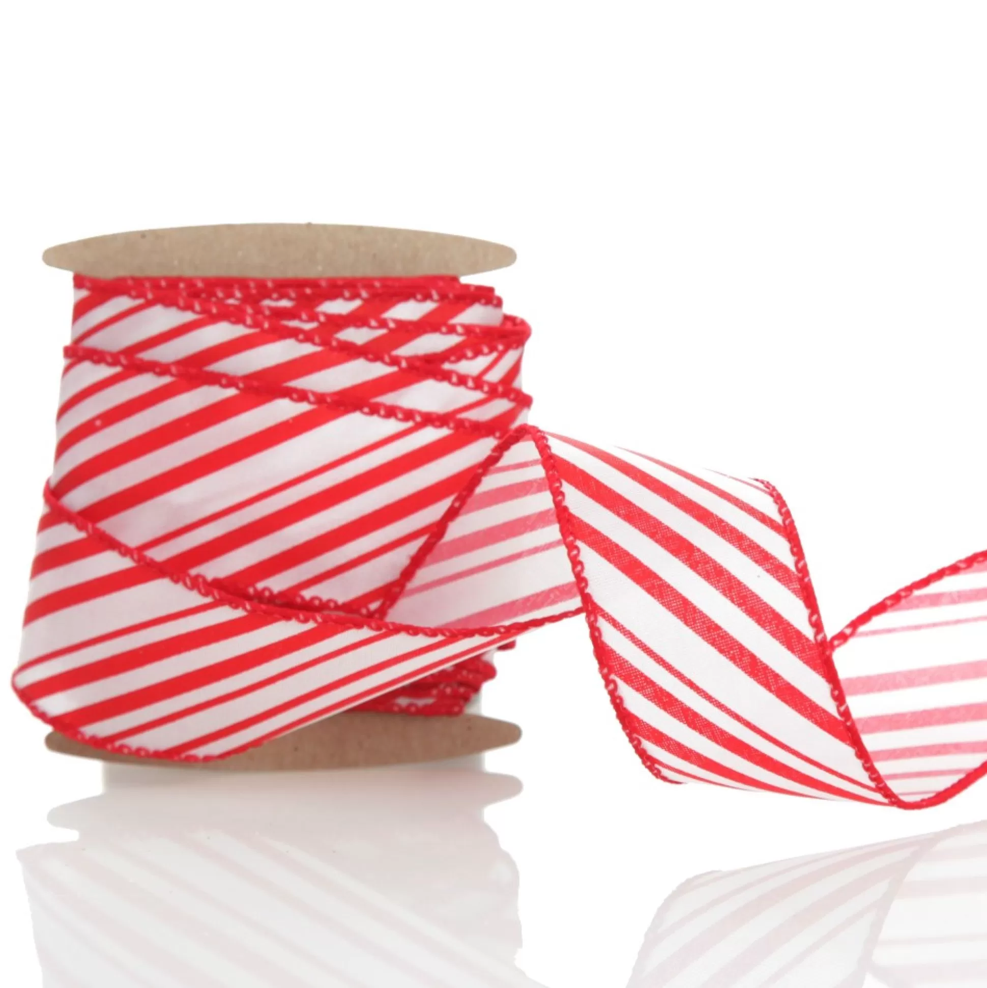 Red and White Peppermint Striped Wired Ribbon Ribbons |
