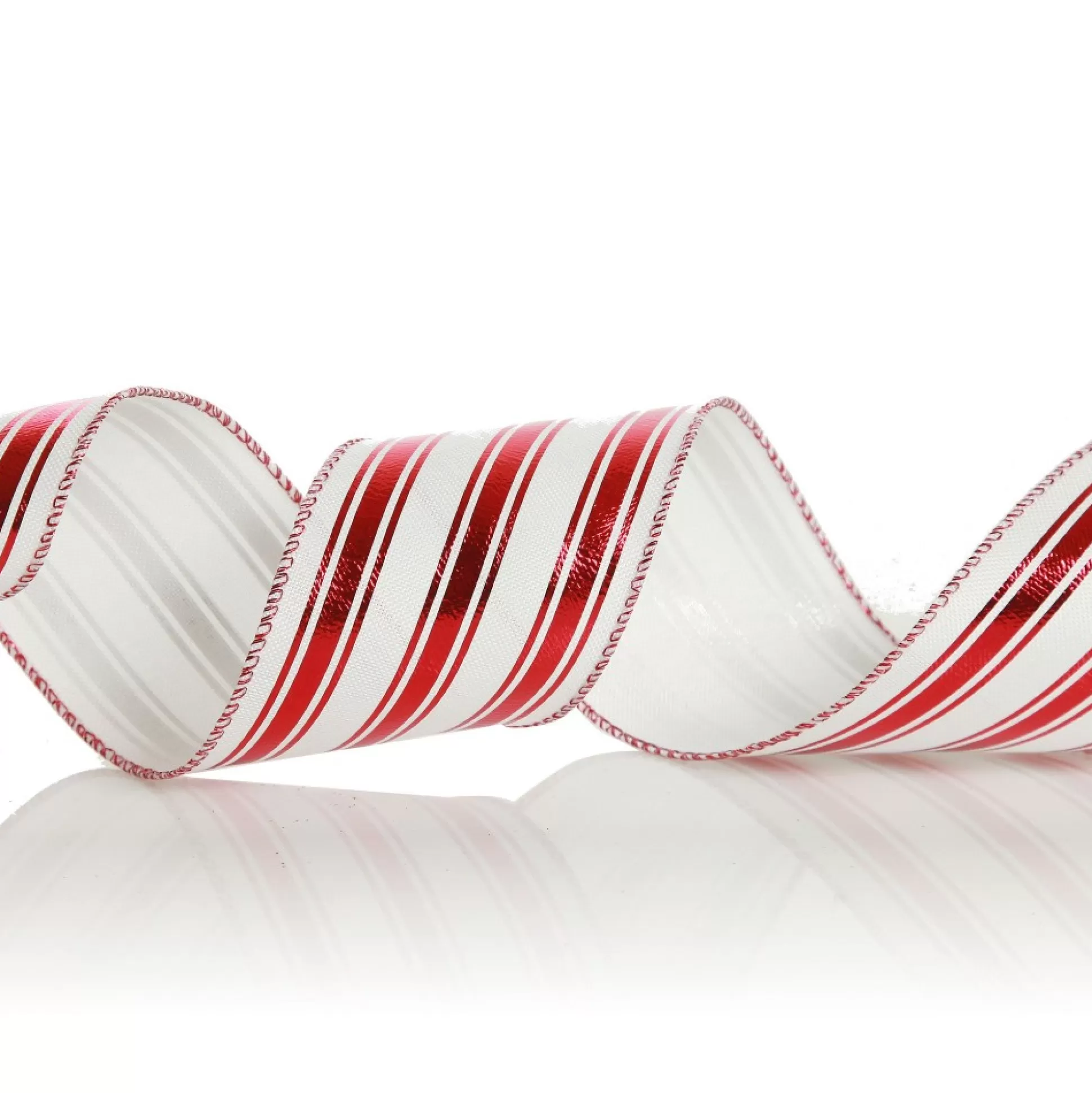 Red and White Striped Wired Christmas Ribbon Ribbons |