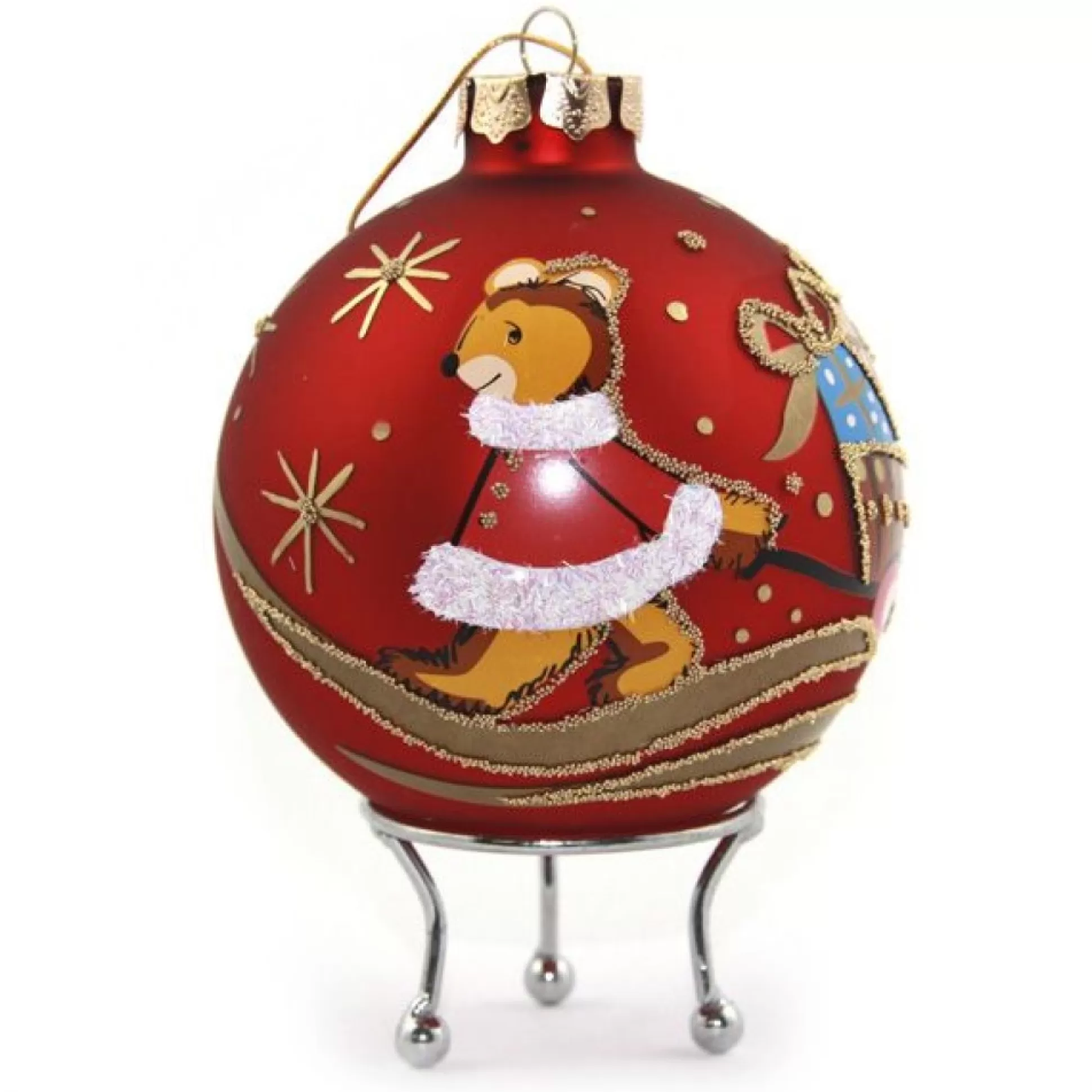 Red Christmas Bear with Cart Bauble Personalised Baubles |