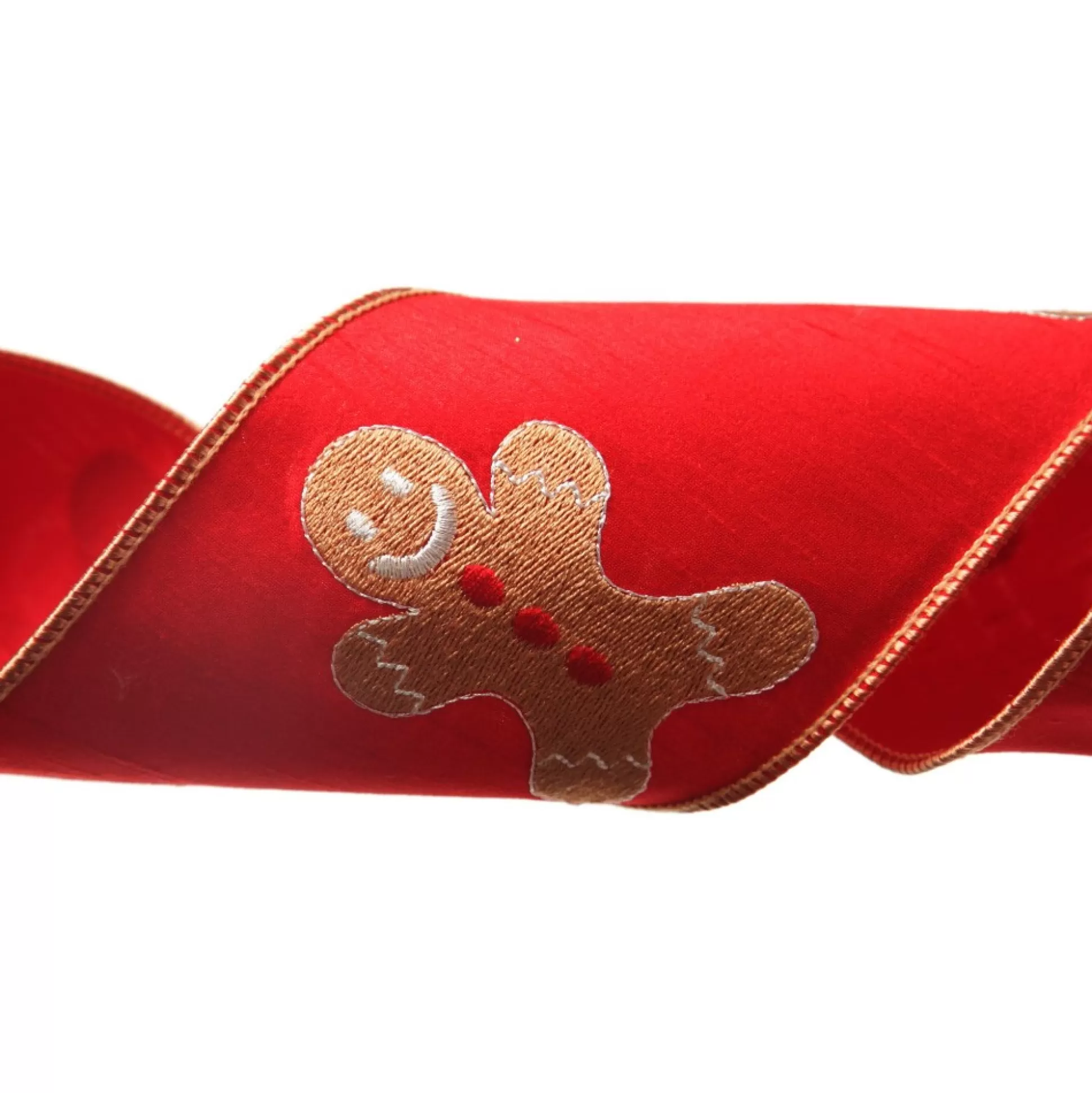 Red Christmas Ribbon Garland with Embroidered Gingerbread Tree Garlands |