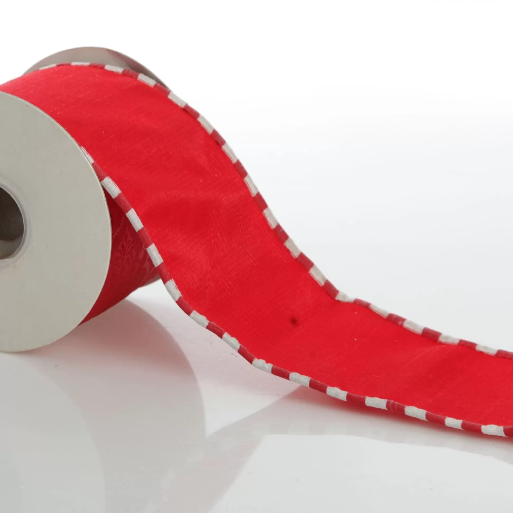 Red Christmas Ribbon Garland with Piped Striped Edge Tree Garlands |